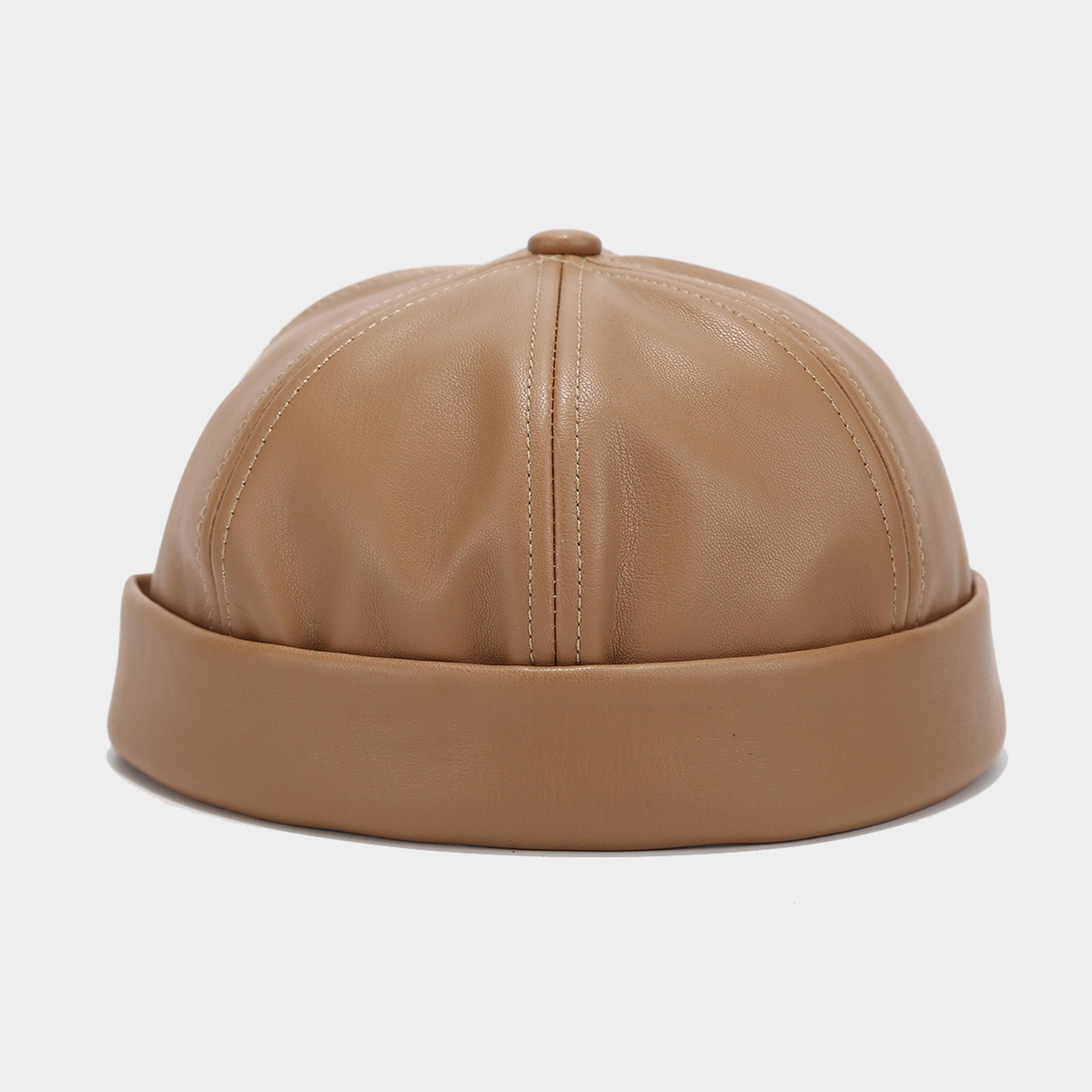 Adjustable PU Leather Landlord Hat Men Women Retro Melon Skin Caps Fashionable Autumn Winter Docker 6