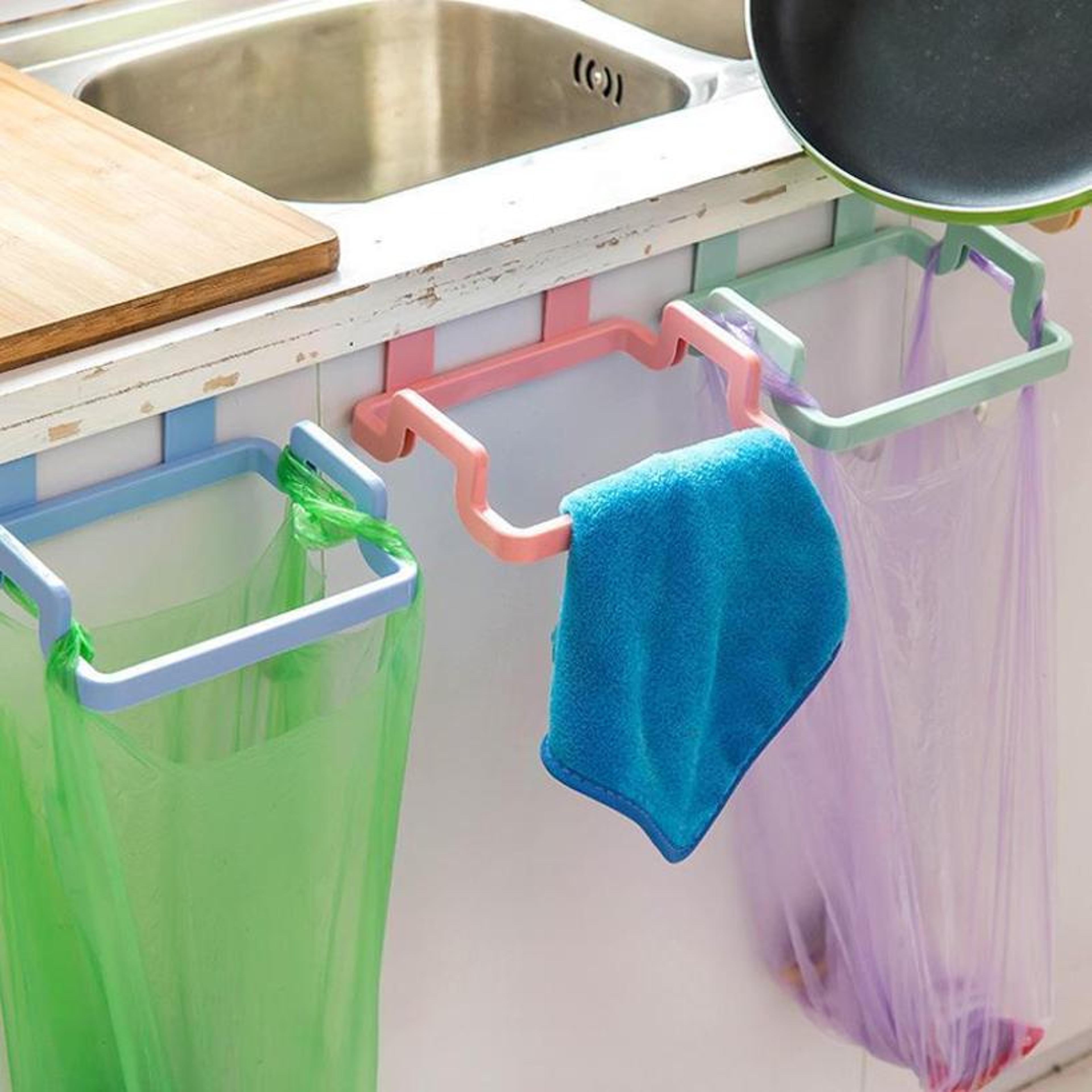 plastic garbage bag holder for kitchen cabinet door, hanging cloth holder for home storage