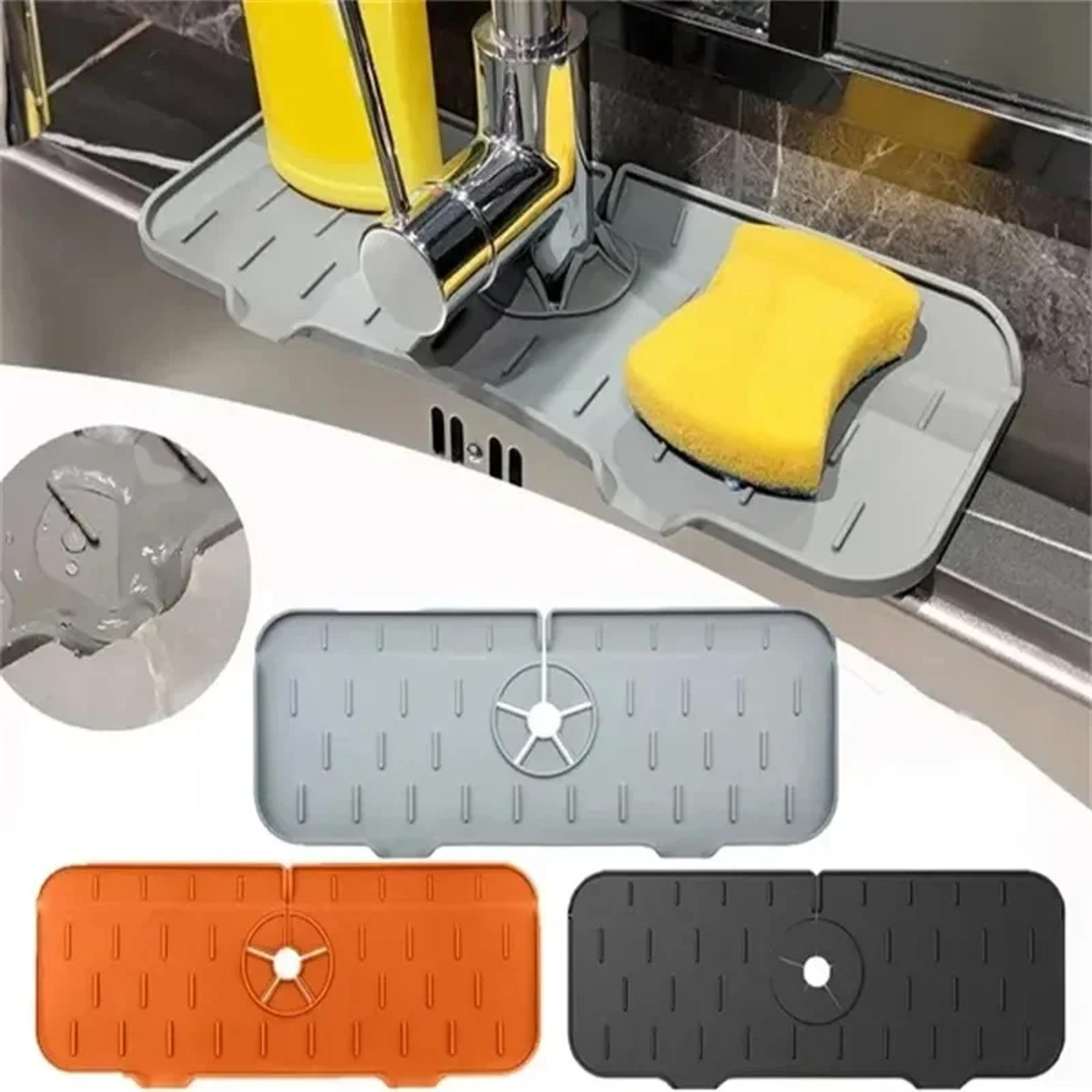 kitchen silicone faucet mat, dish drainer sink shelf, bathroom sponge organizer splash guard