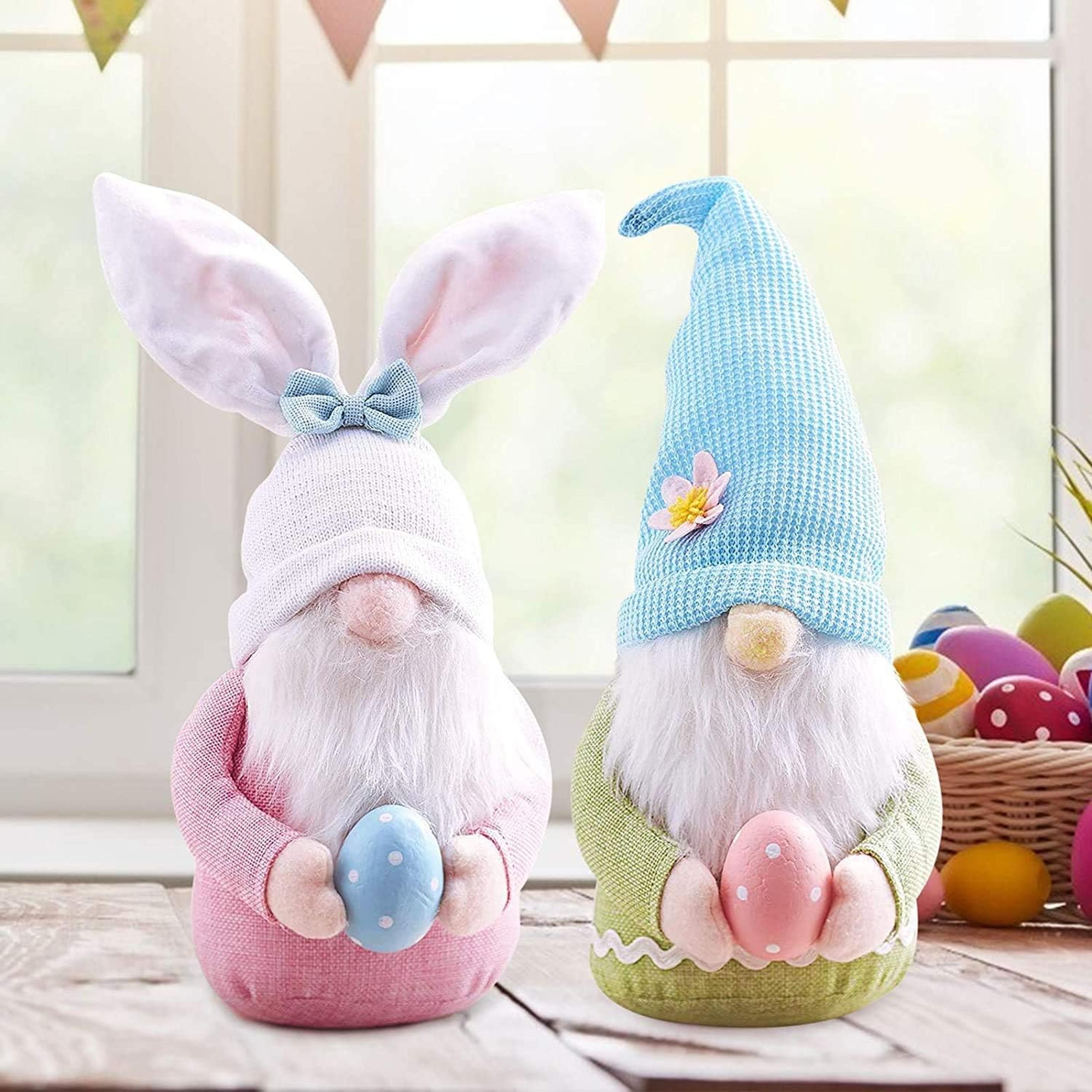 handmade easter bunny gnome with easter egg, faceless plush doll for girls, spring room decor