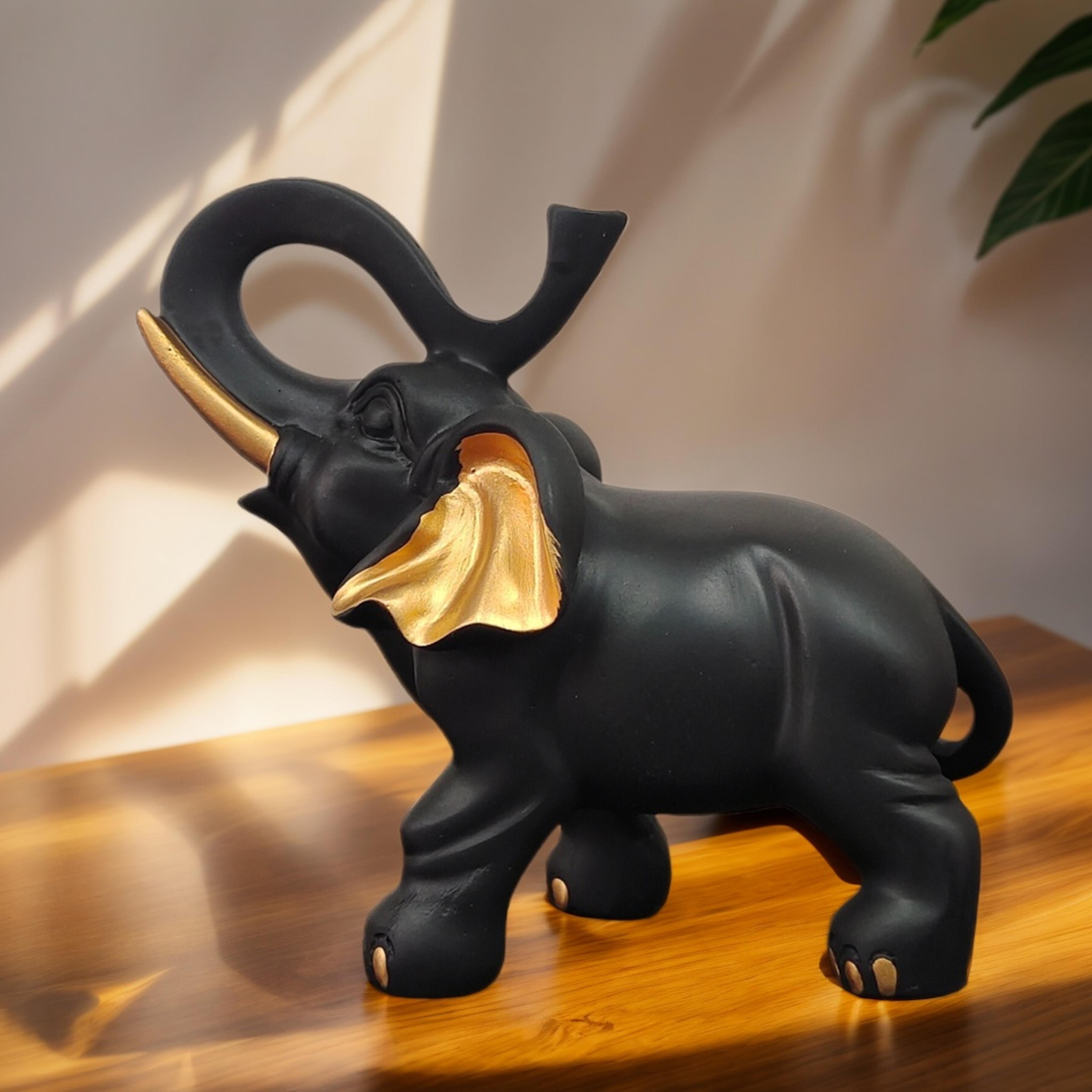 accessible luxury black gold elephant statue, home soft decoration for desktop display