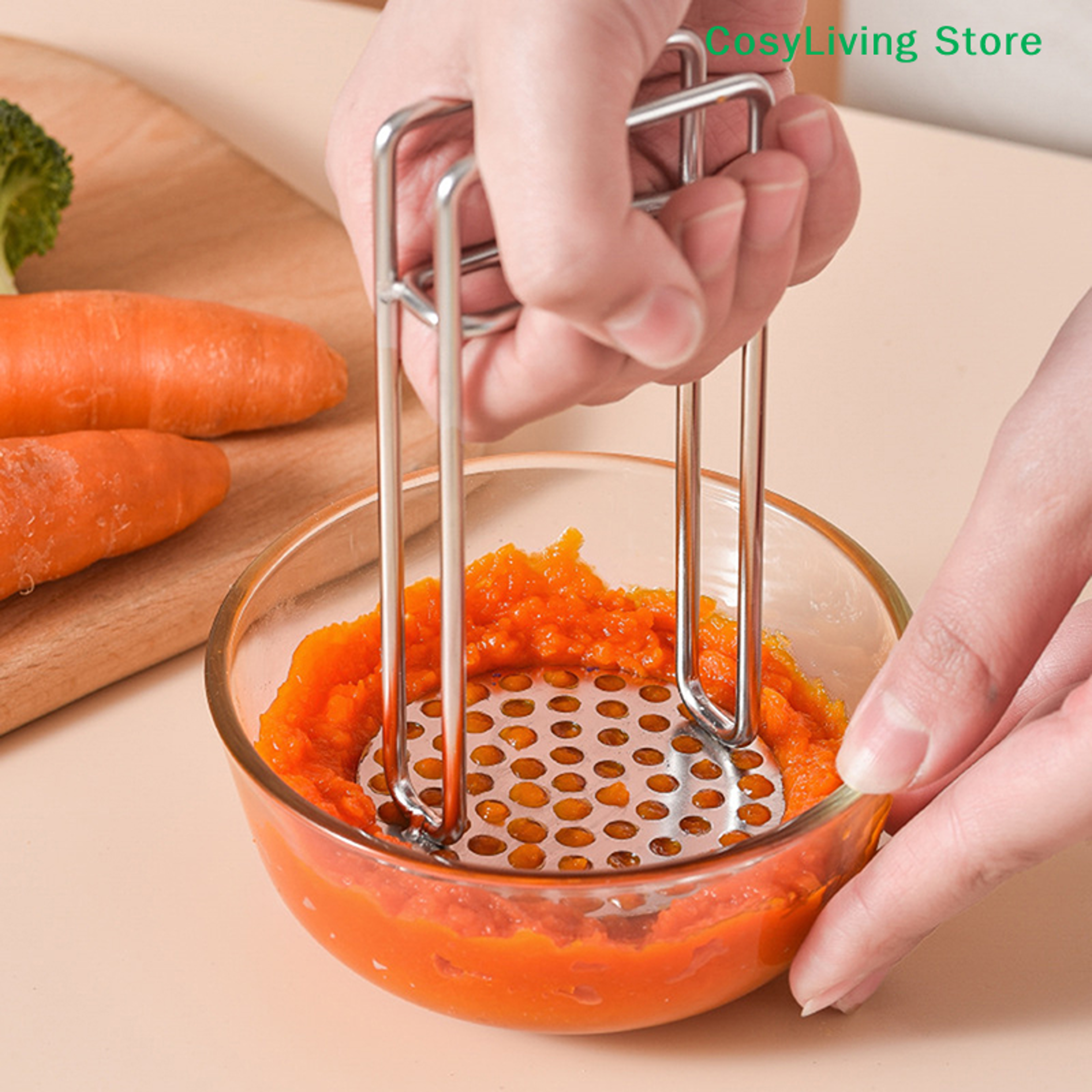 potato masher kitchen tool, vegetable masher, stainless steel fruit press maker