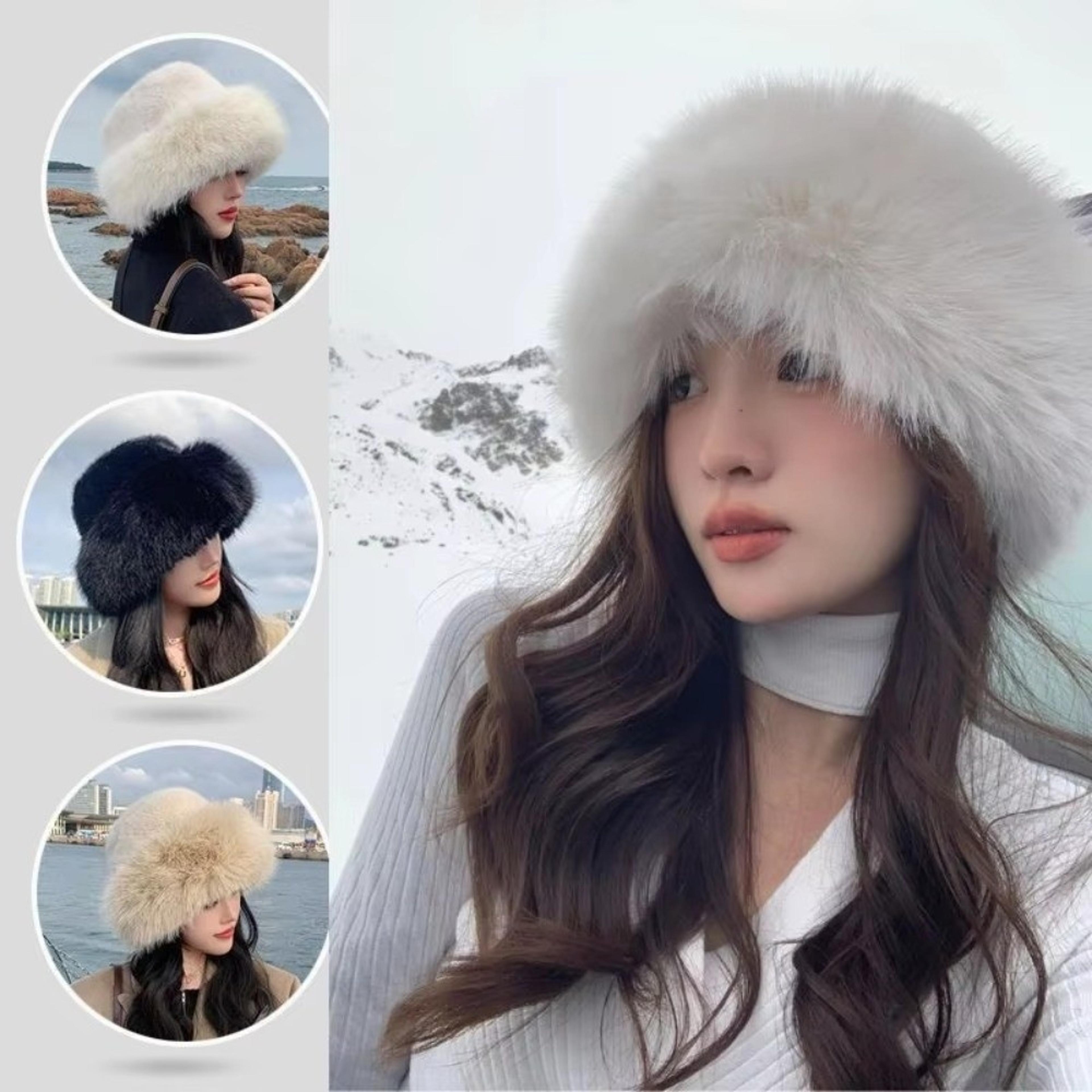 Solid Color Fisherman Hat New Fluffy Fur Winter Hat Thicken Windproof Panama Cap 3