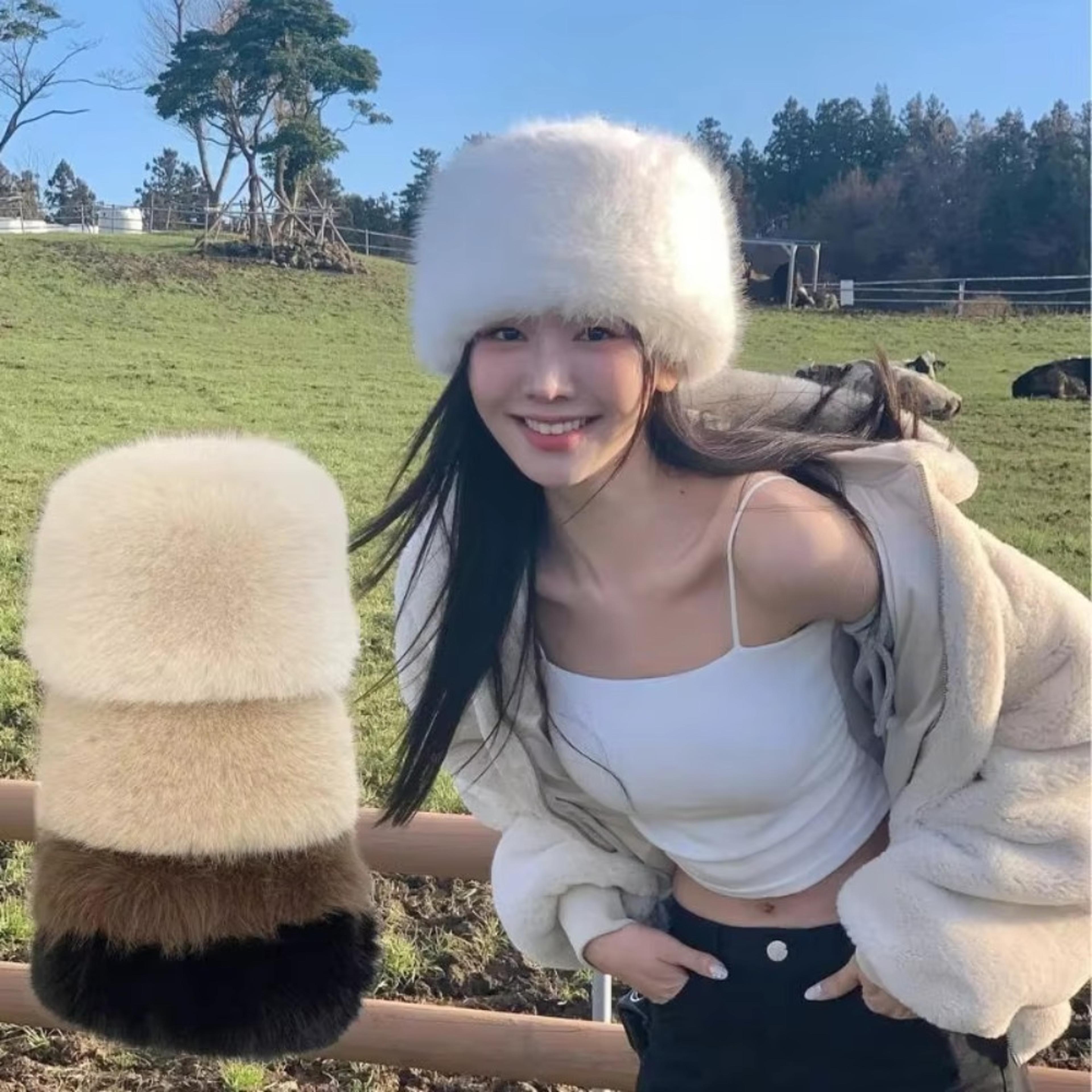 warm fisherman hat, soft furry panama cap, new plush fluffy fur bucket hat, winter ear protection