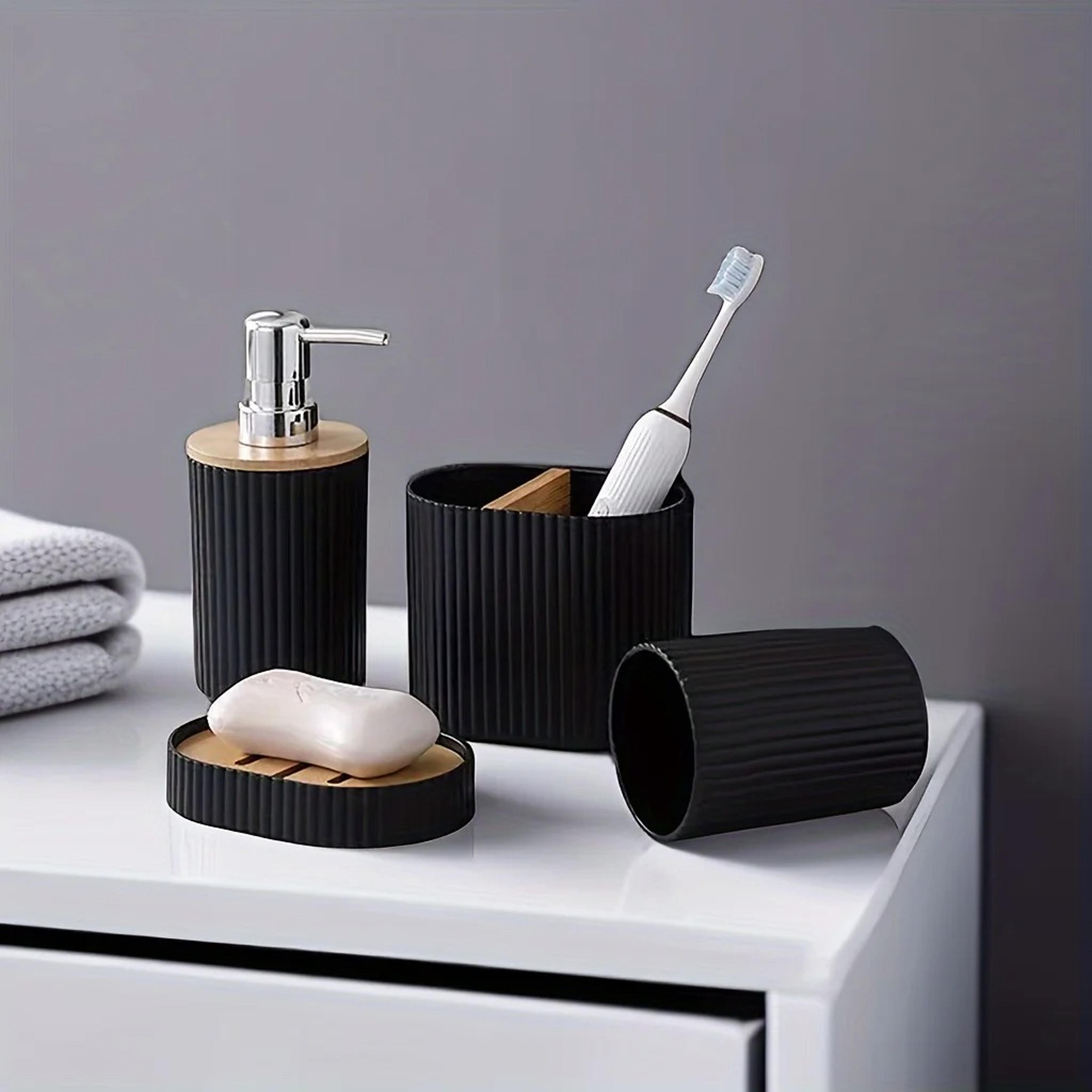 plastic bathroom accessories, toothbrush holder, soap dispenser, mouthwash cup, soap dish set