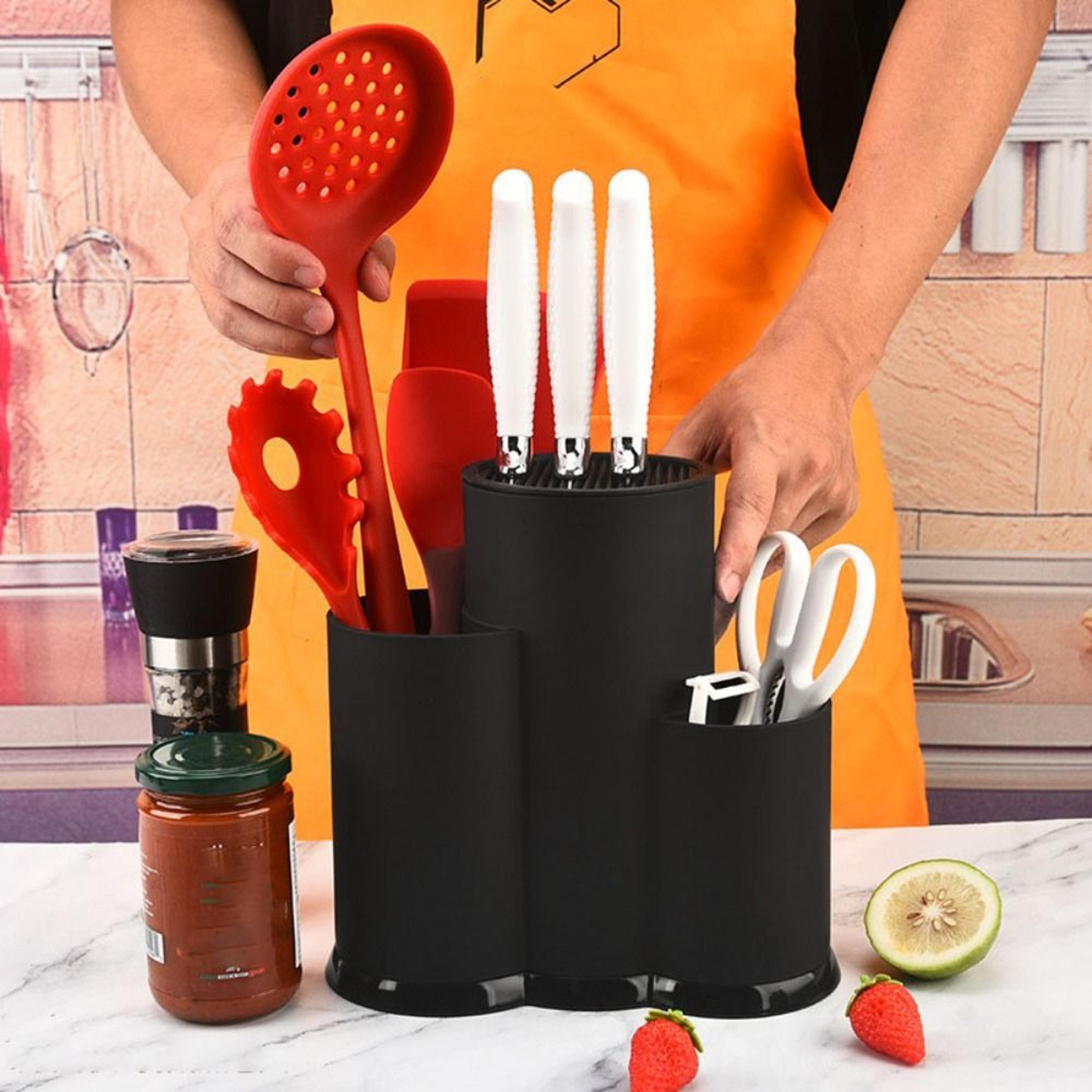 BlackWhite Flatware Storage Box Fork Grid Plastic Kitchenware Drain Rack 1