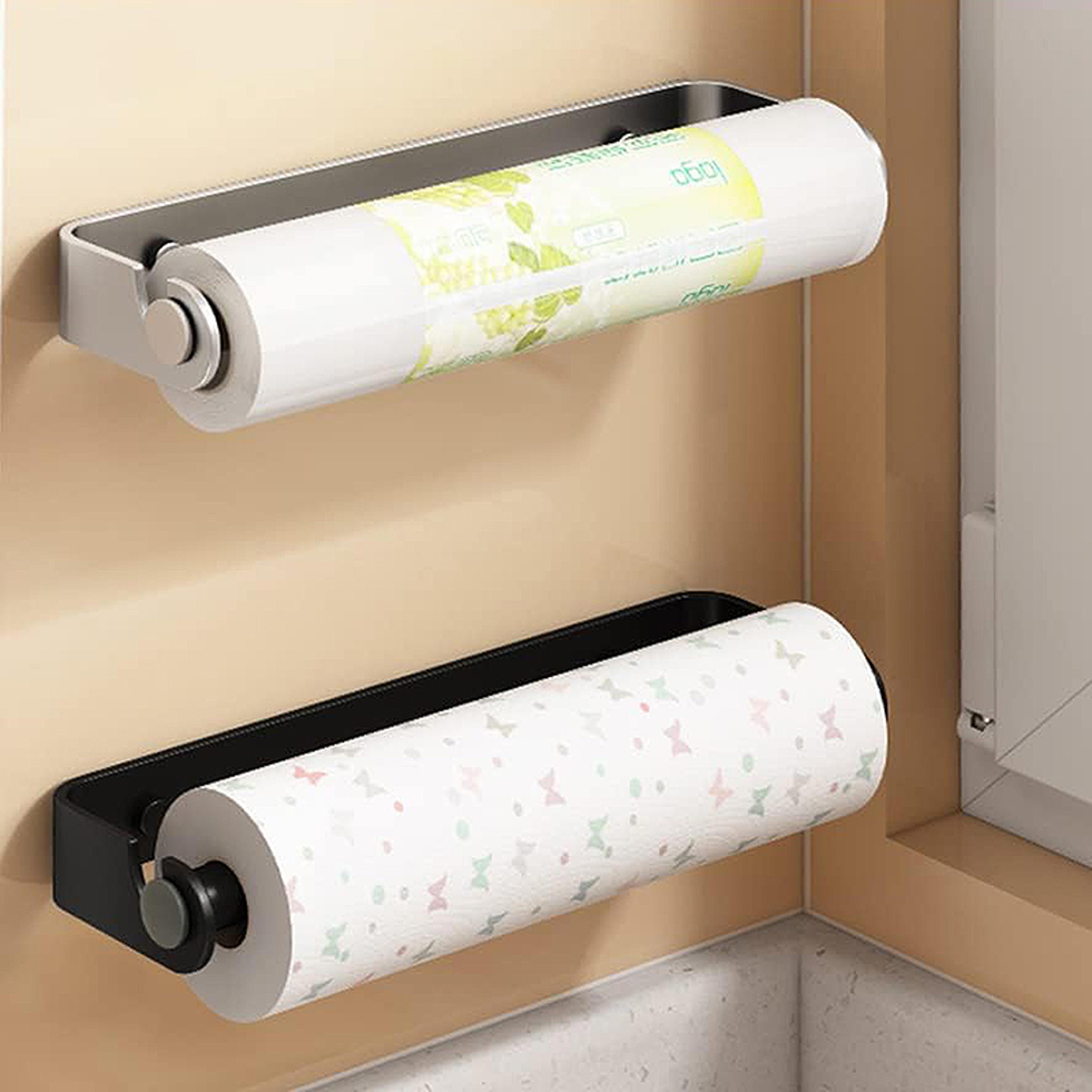 wall mount kitchen paper roll holder, stainless steel self-adhesive, perforated for closet bathroom