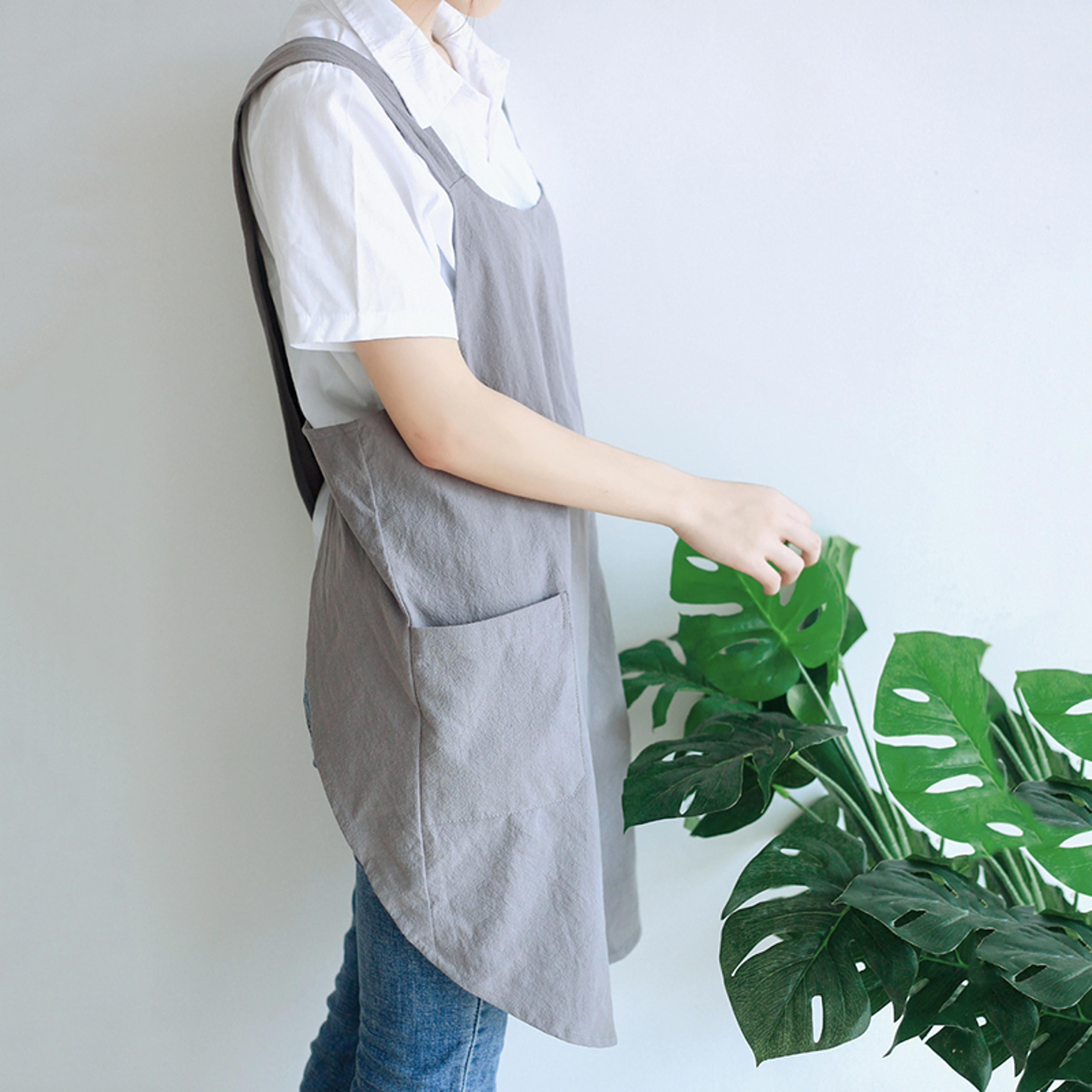 Cotton Linen Cross Back Apron For Women Korean Florist Dress Baking Wrap Solid Color Garden Apron 1