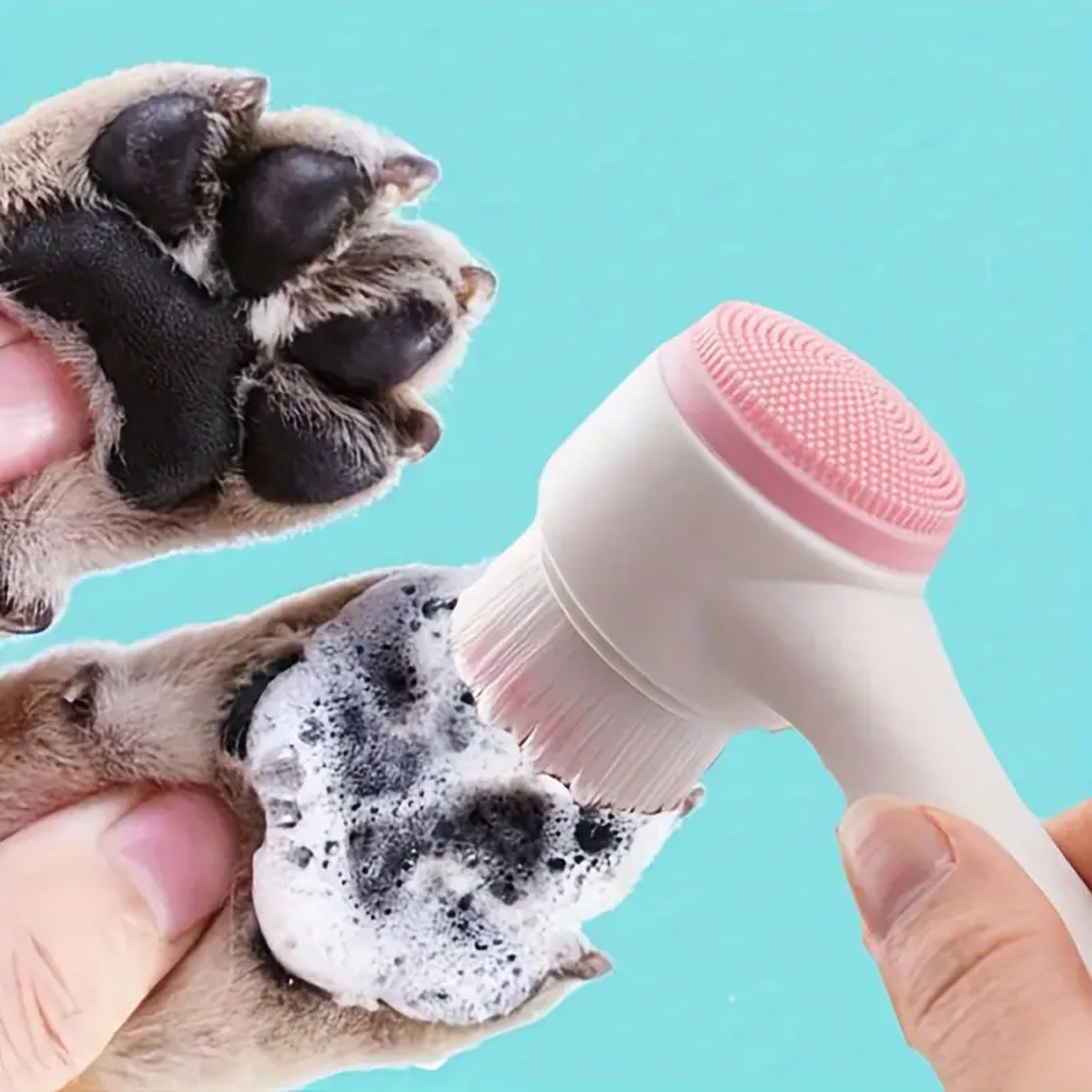 dual-sided dog grooming tool, silicone pet paw cleaner & massage brush for healthy coats and claws