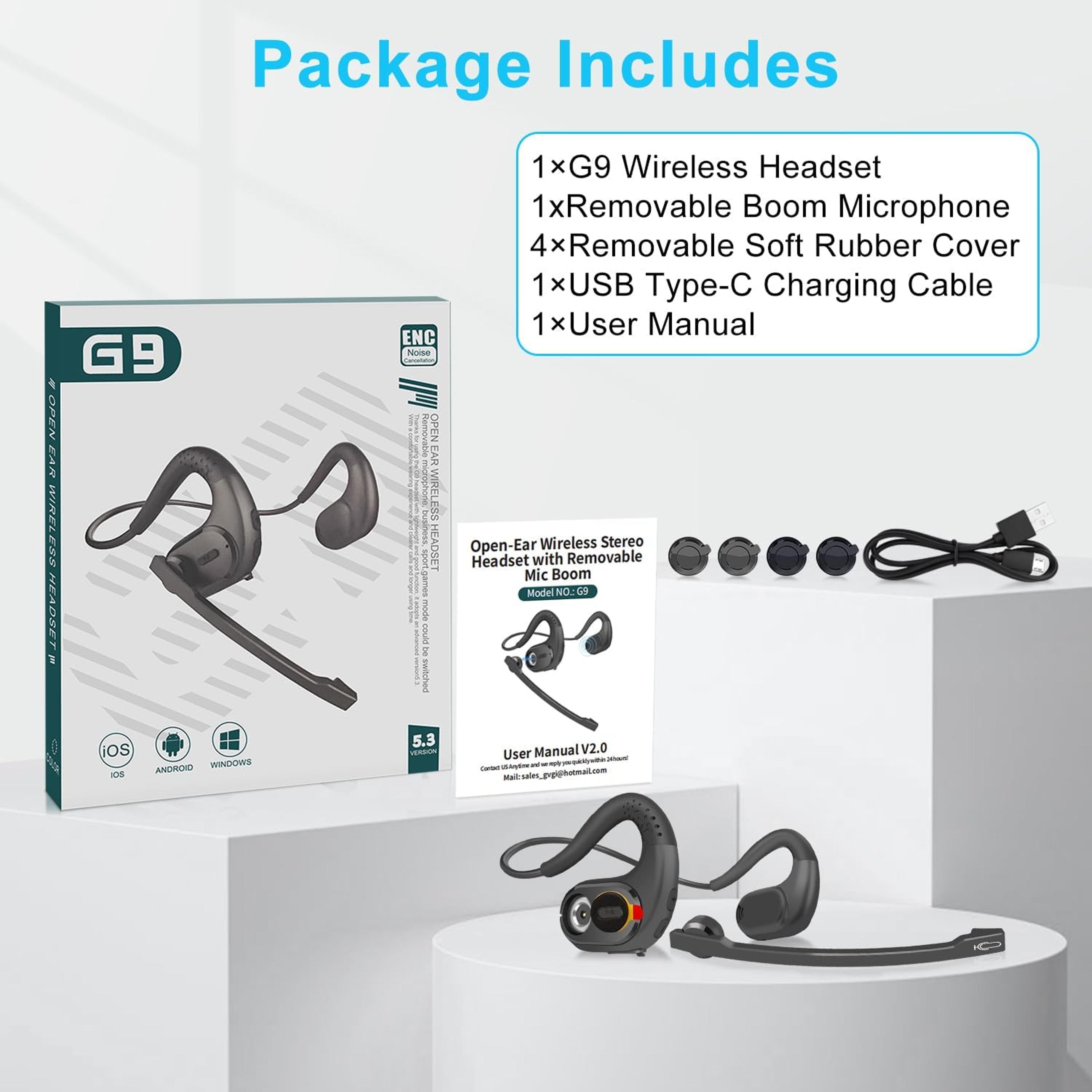 Open Ear Bluetooth Headset Detachable Microphone MultiPoint Wireless Headphones With DSP Noise Canc 6