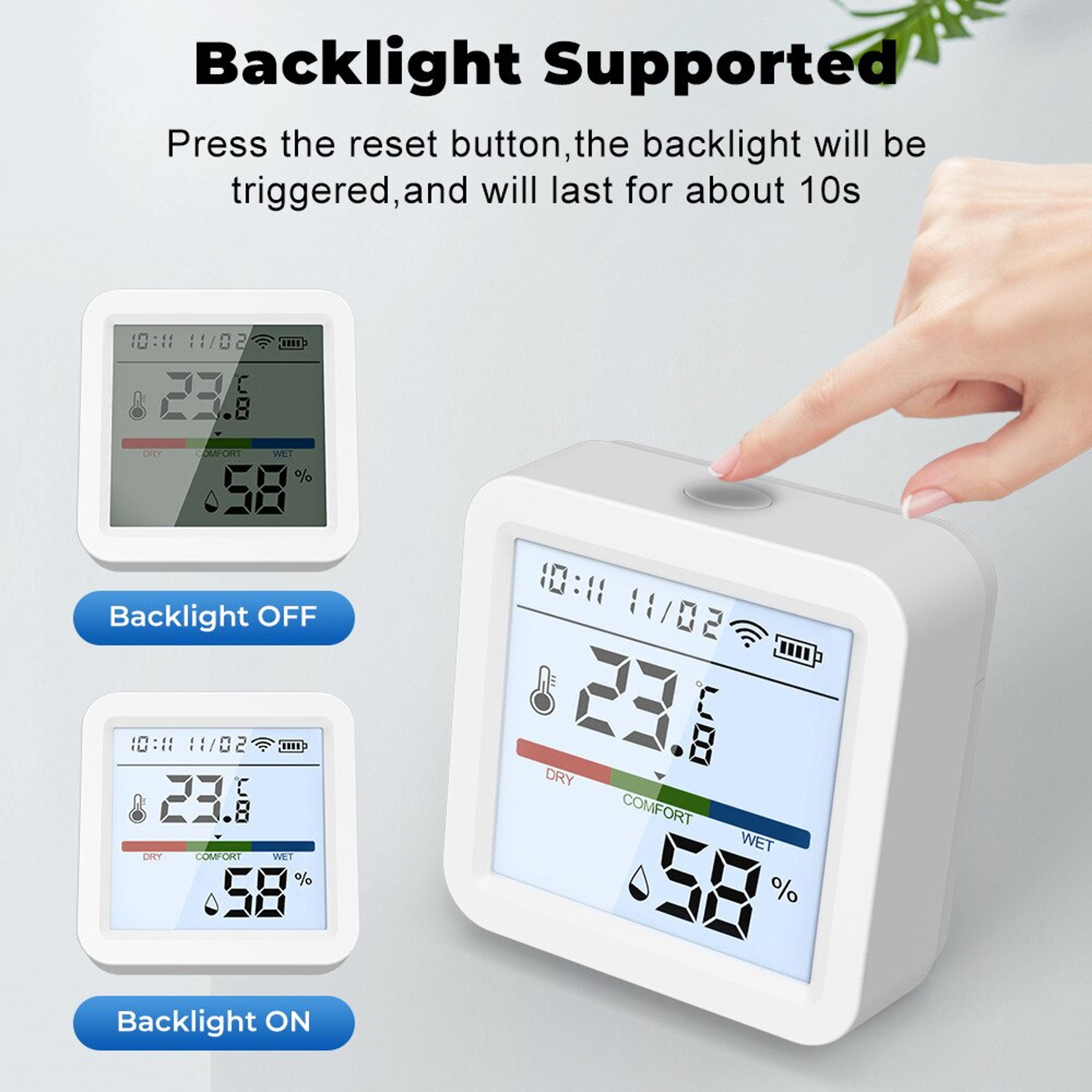 Smart WiFi Temperature  Humidity Sensor With Backlight Display  Compatible With Alexa And Google Ho 3