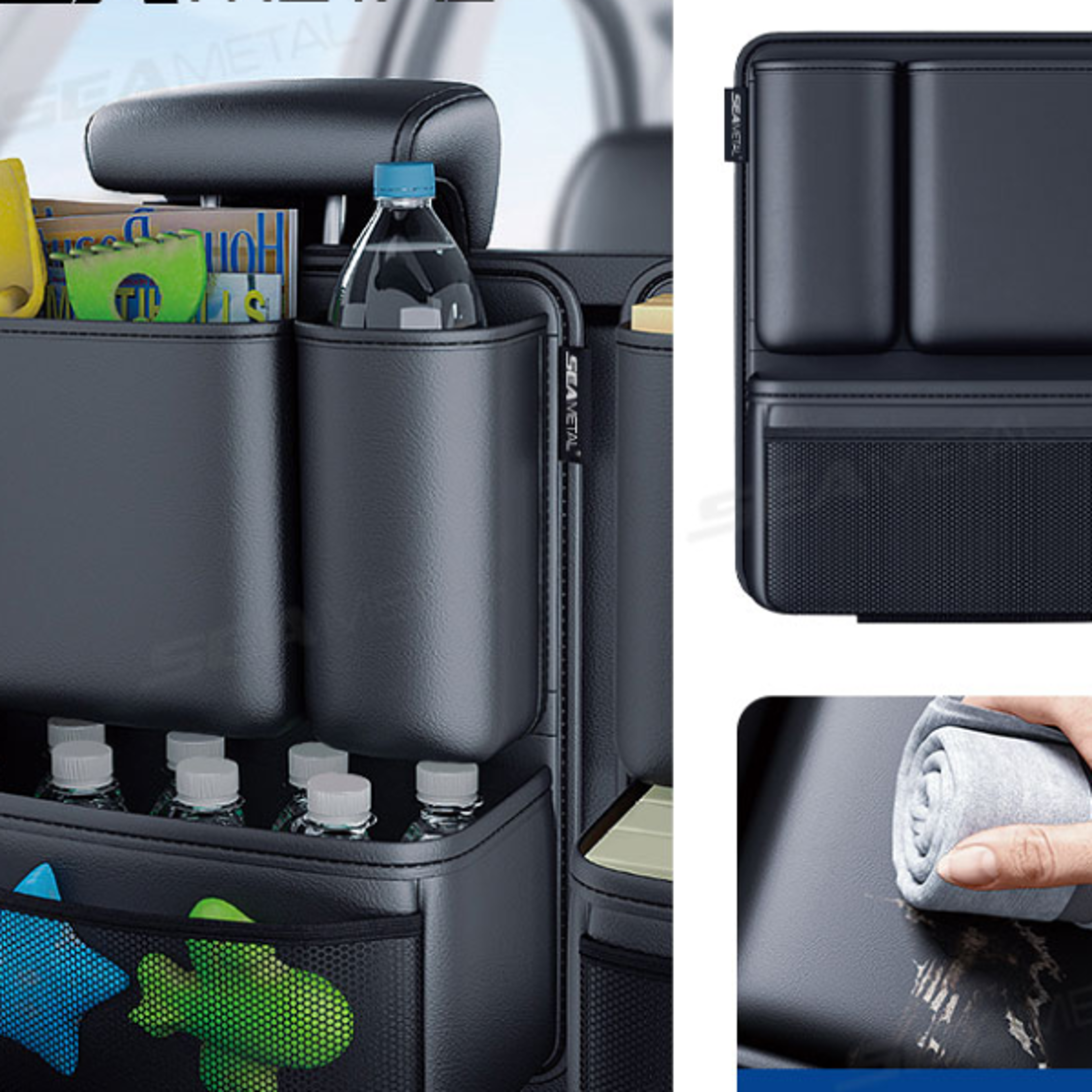 SEAMETAL Car Trunk Pu Leather Storage Bag Interior Auto Backseat Pocket Large Capacity Hanging Organ