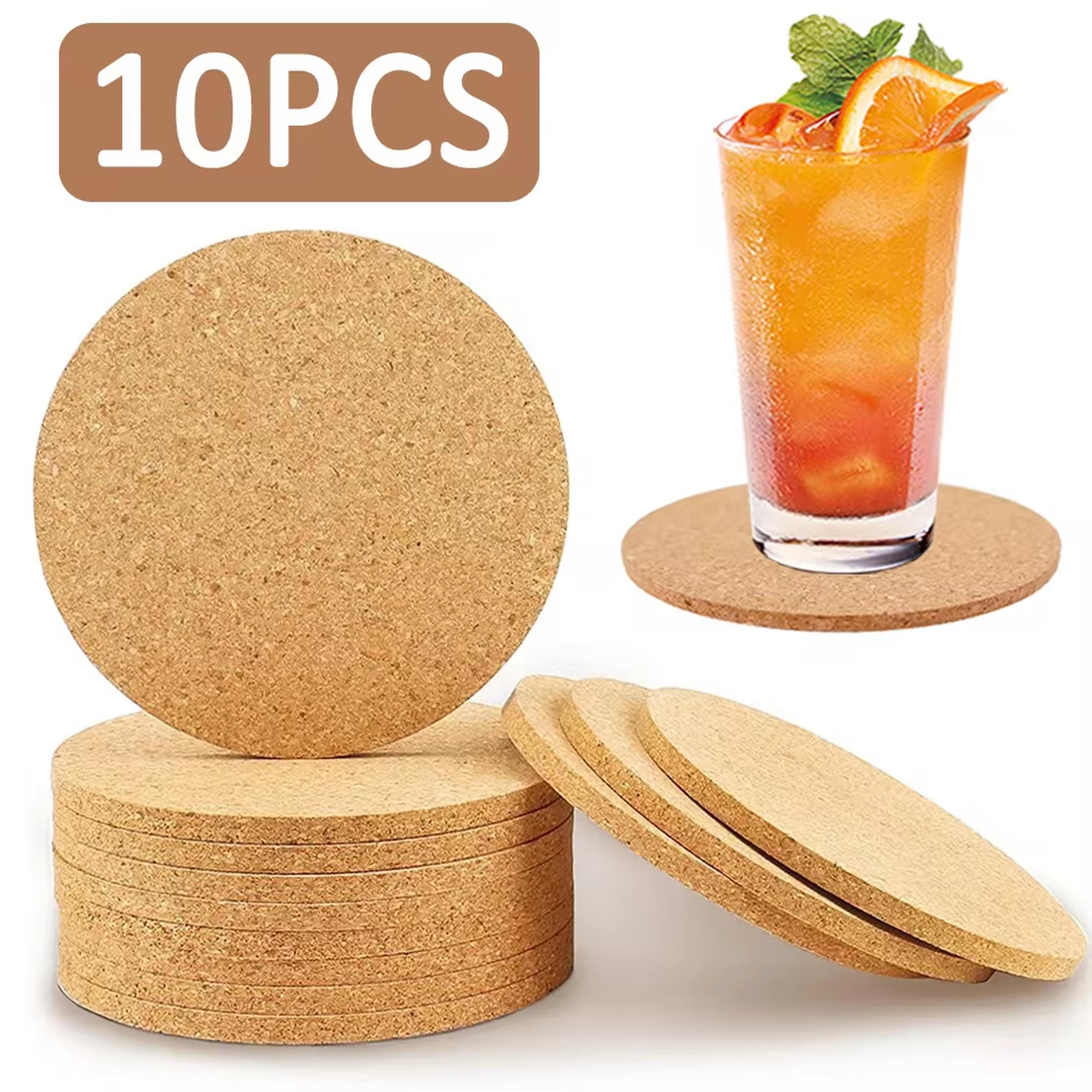 natural round wooden coasters, non-slip cork pads for tea & coffee mugs