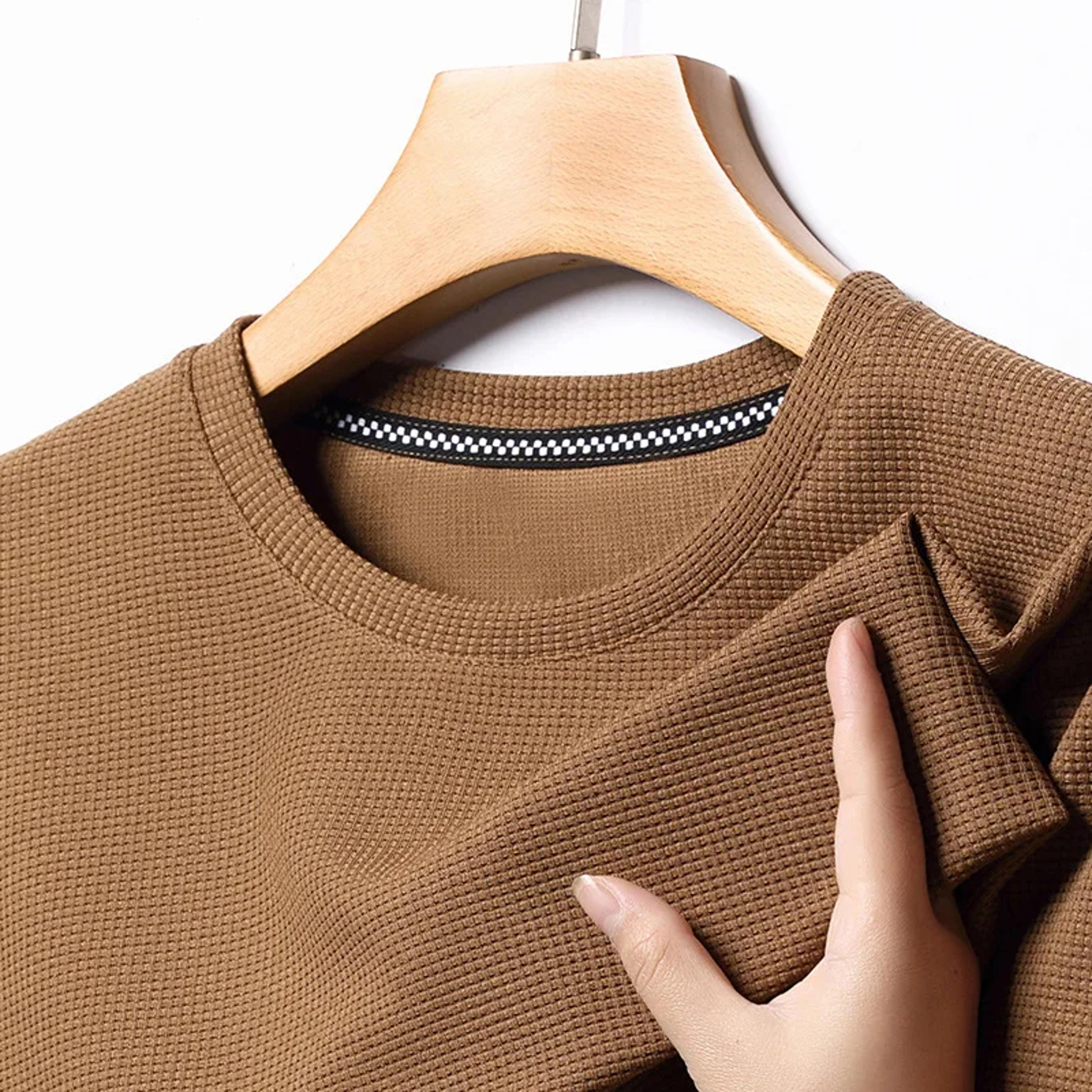 waffle knit summer t-shirt for men | round neck short-sleeve casual top