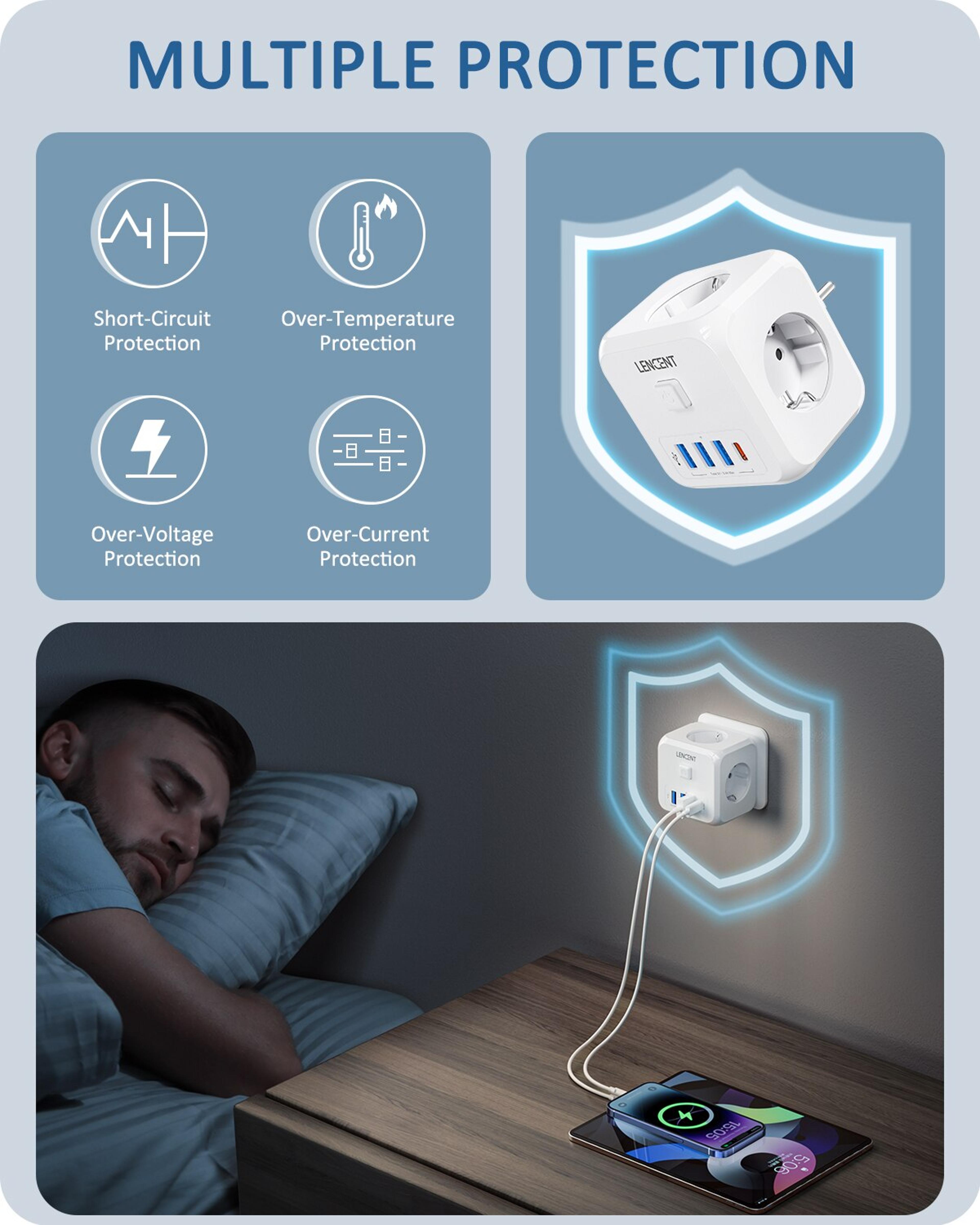 Wall Socket Extender With USB Ports And Type C Charger OnOff Switch For Home 4
