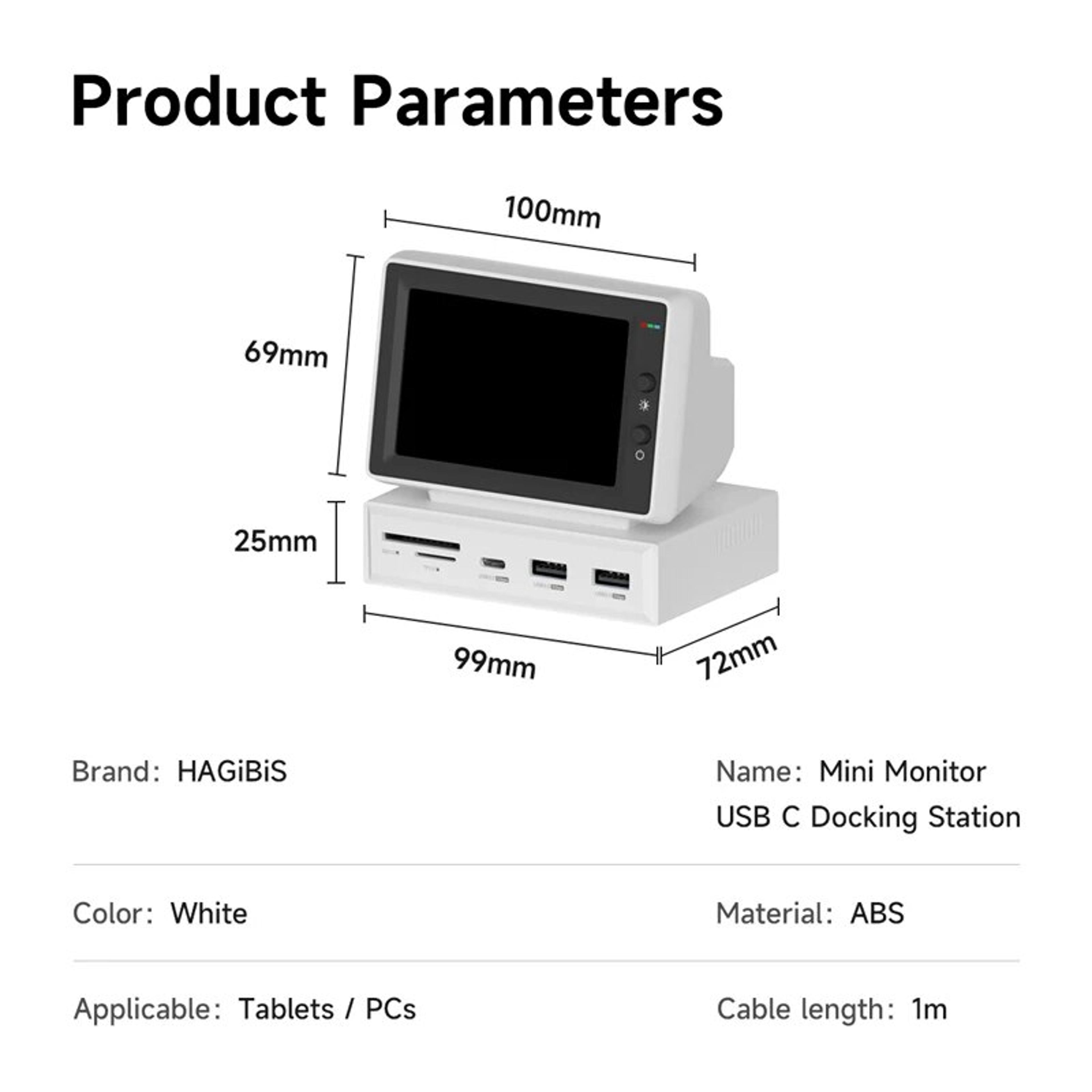 IPS Mini Screen  Portable Mini PC Data Monitor With USB C Hub For Laptop PC And MacBook 5