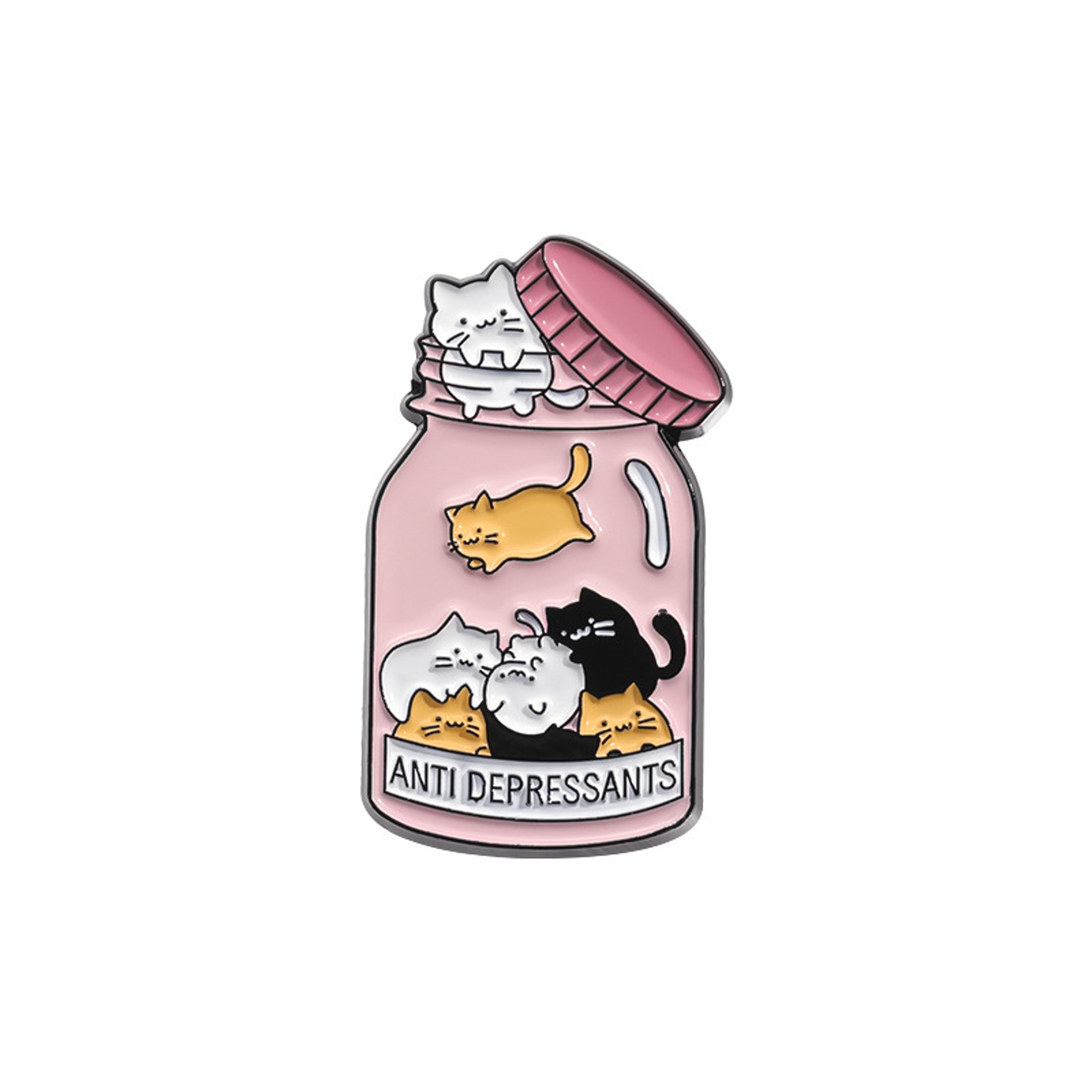 certified cat lady meow enamel pin | anti-depressant catitude badge jewelry