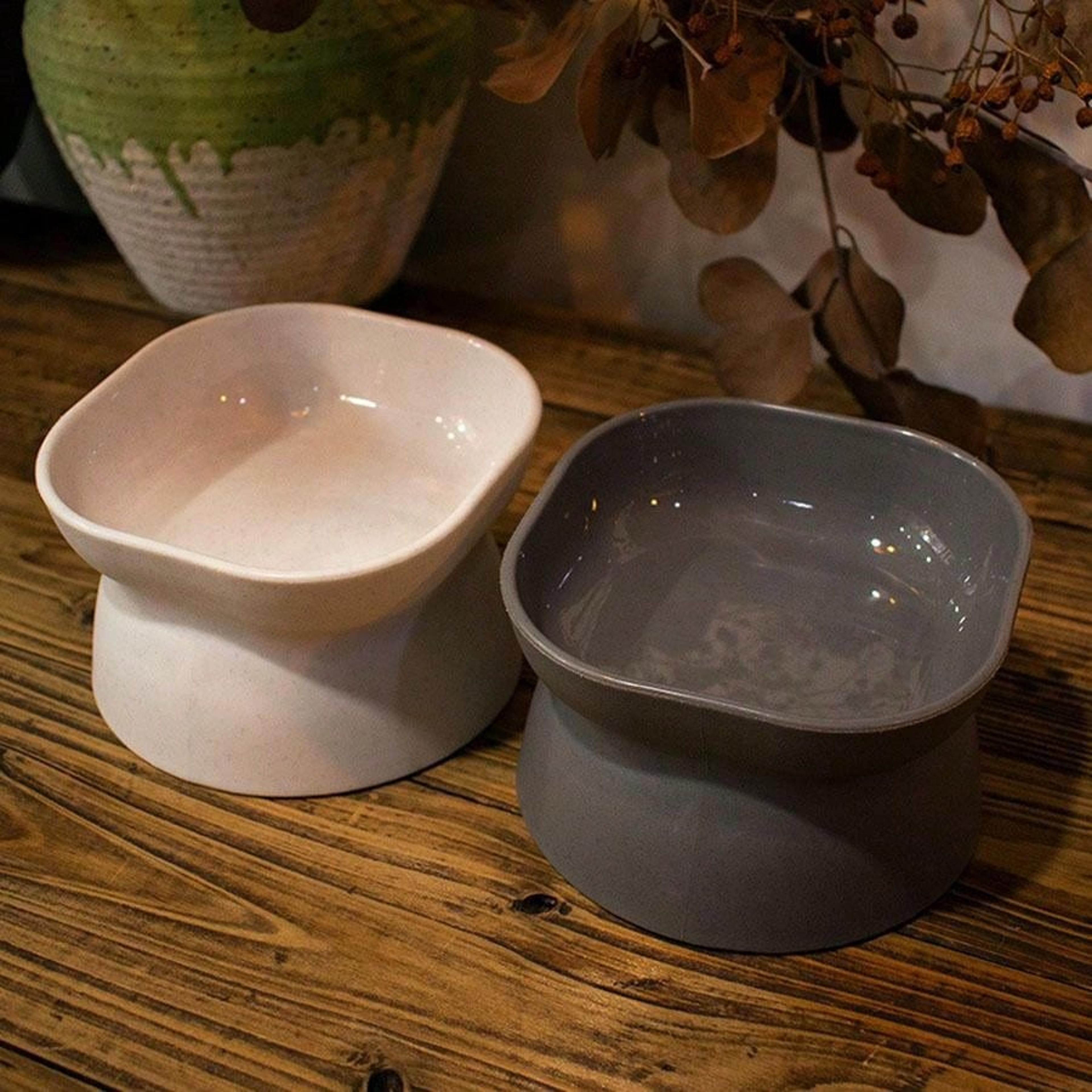 classic neck protection cat bowl anti-rollover, high-foot, large opening plastic pet dish