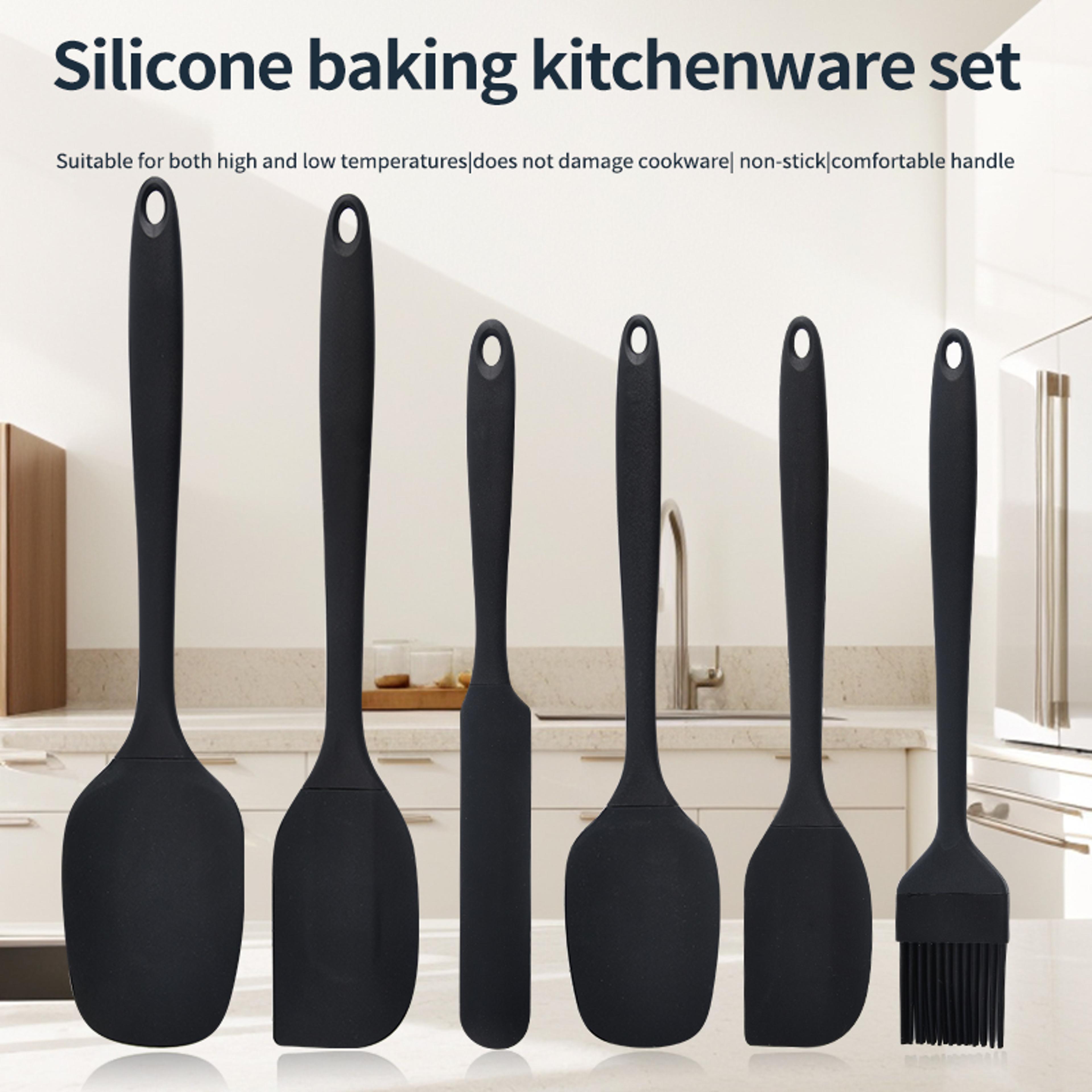 silicone kitchen scraper & spatula set  premium non-integrated baking tools with oil brush for easy baking & cooking
