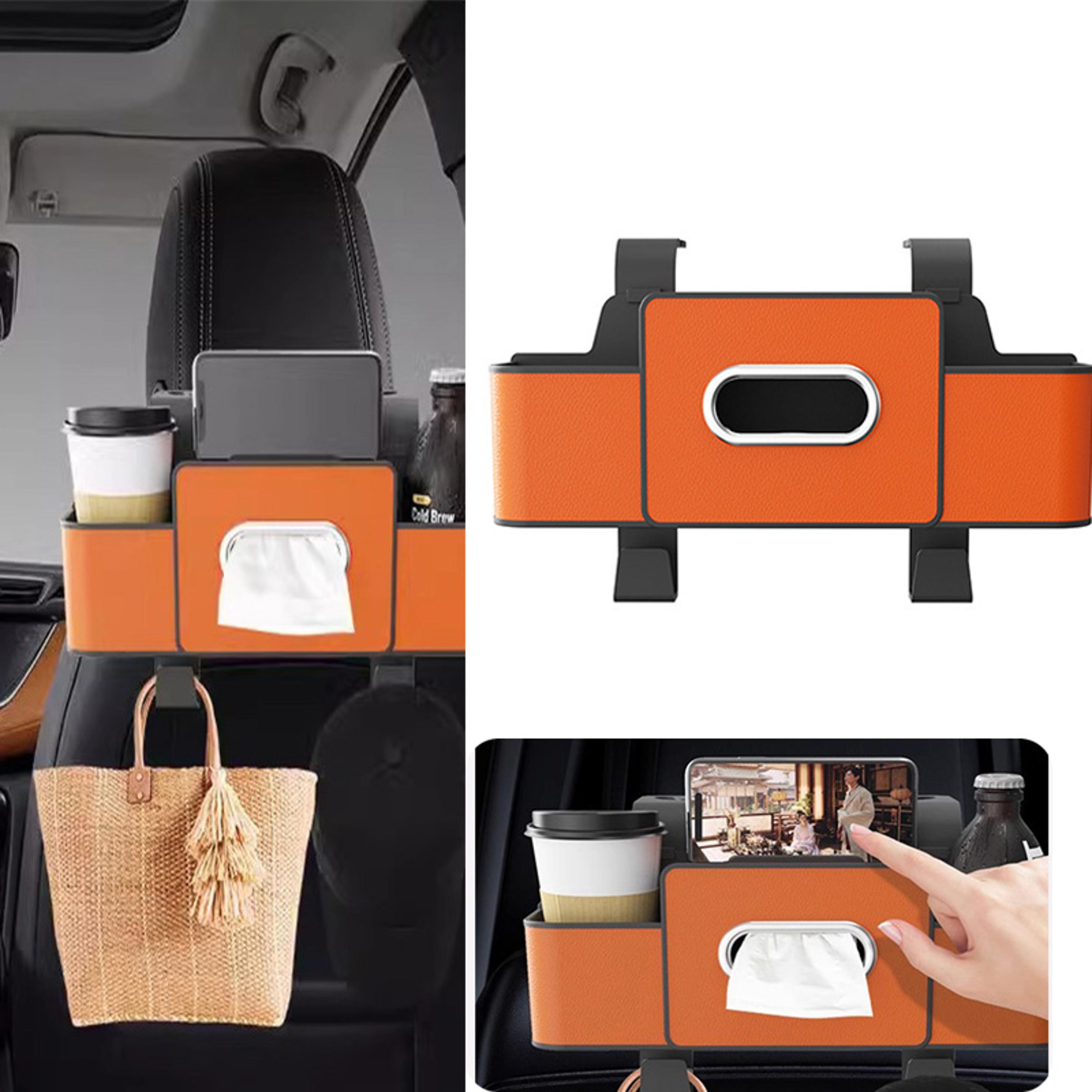 car backseat organizer, premium leather storage & cup holder for organized travel