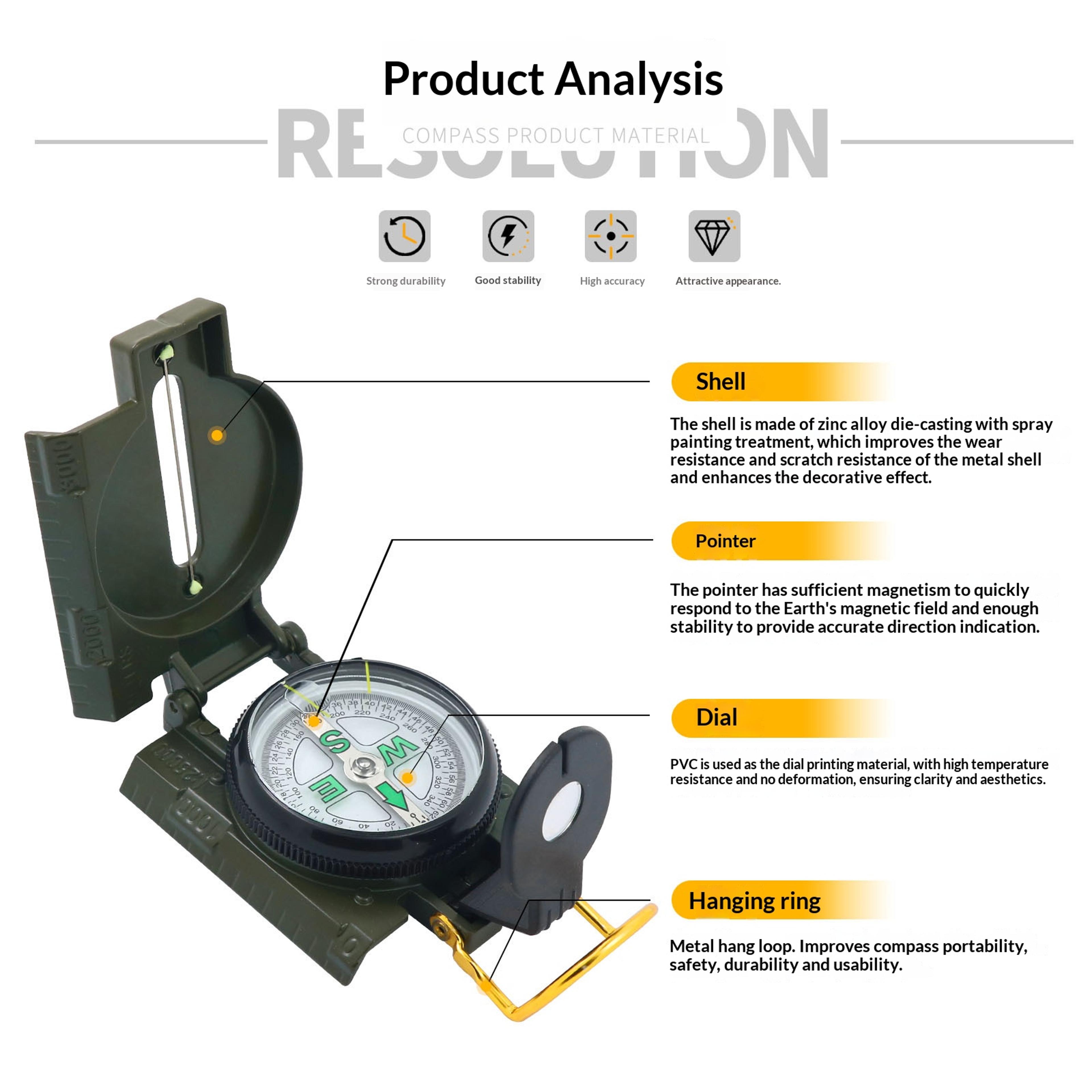 multifunction compass metal military green north indicator for outdoor use