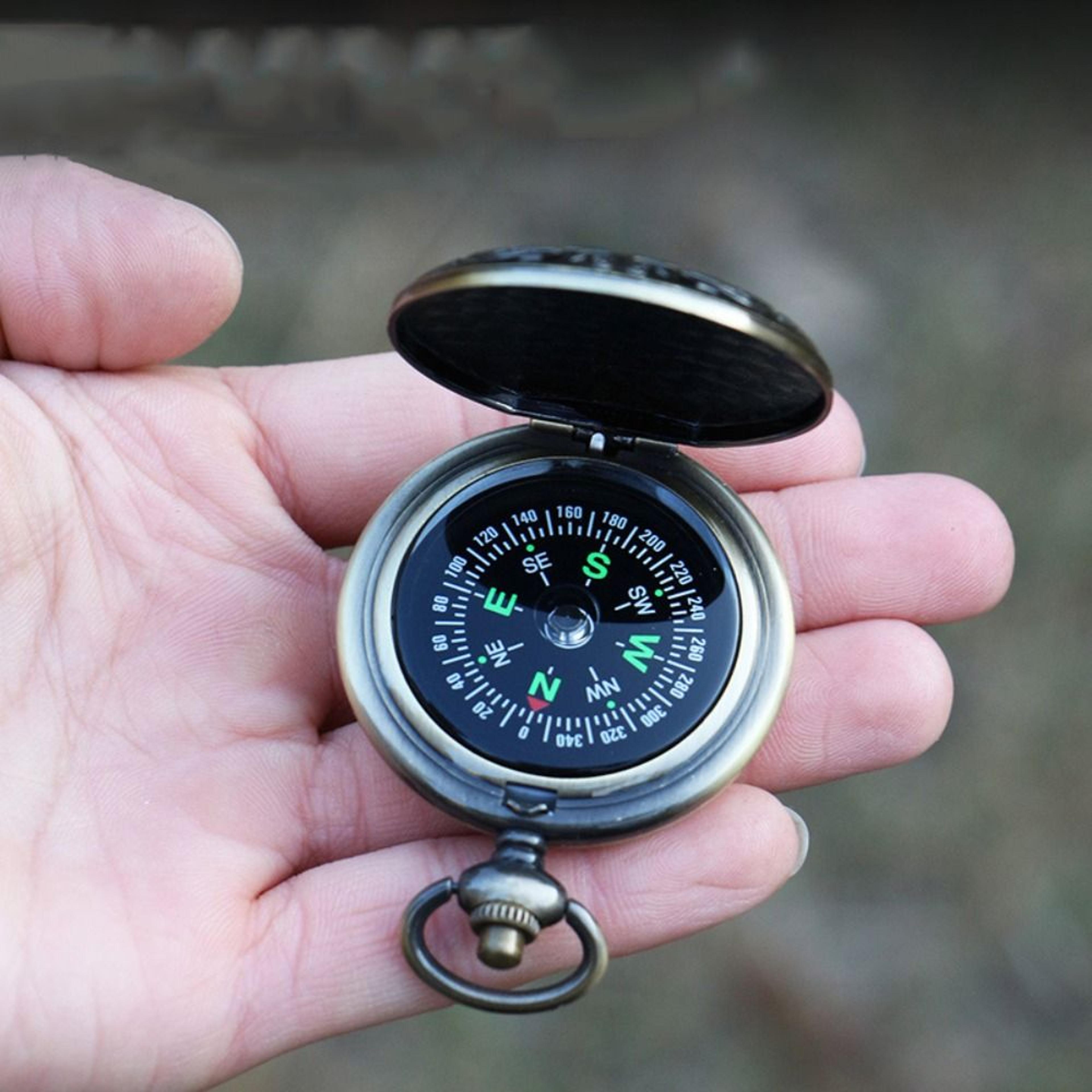 vintage pocket compass with chain for hiking, camping navigation and outdoor survival