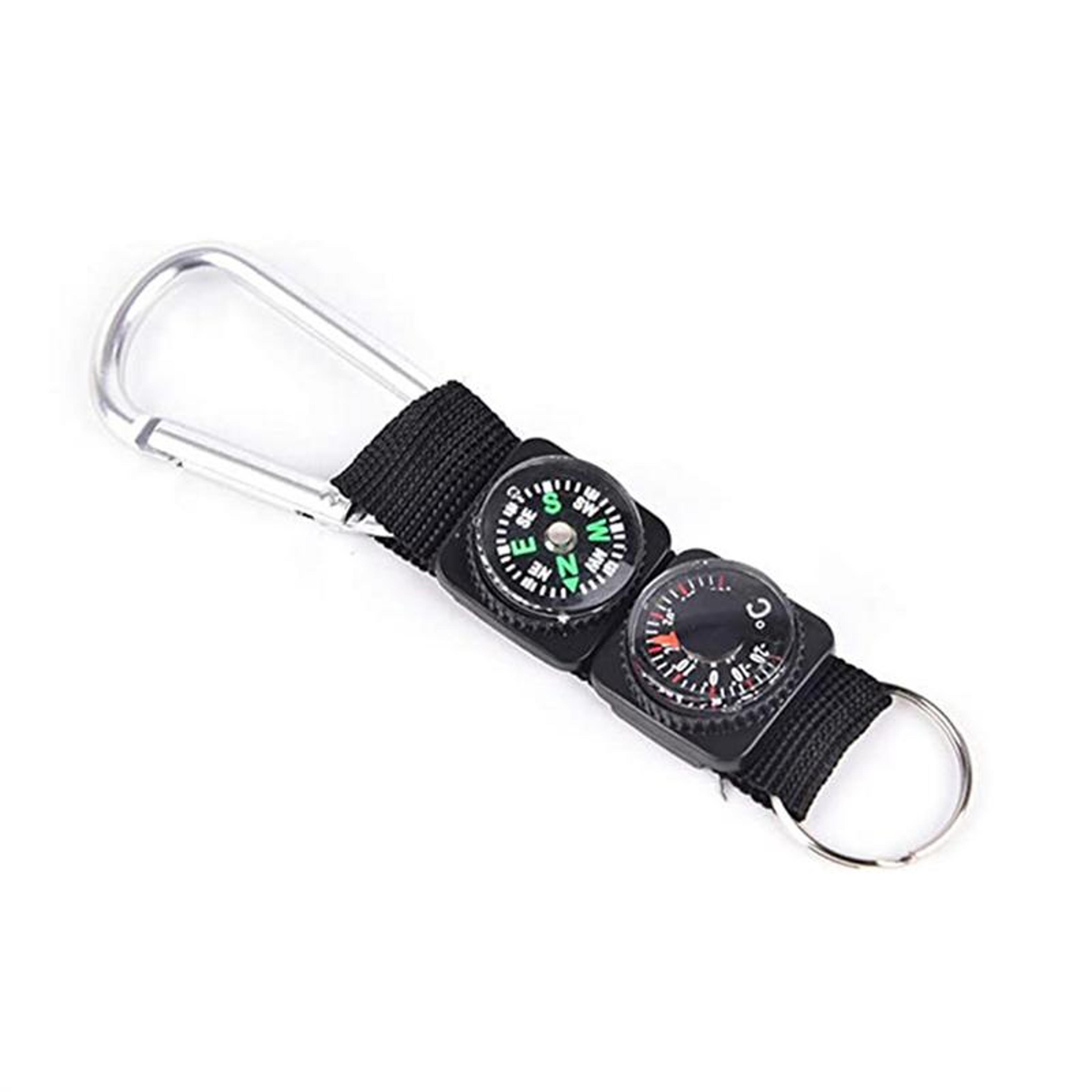 outdoor survival compass keychain with thermometer and carabiner clip