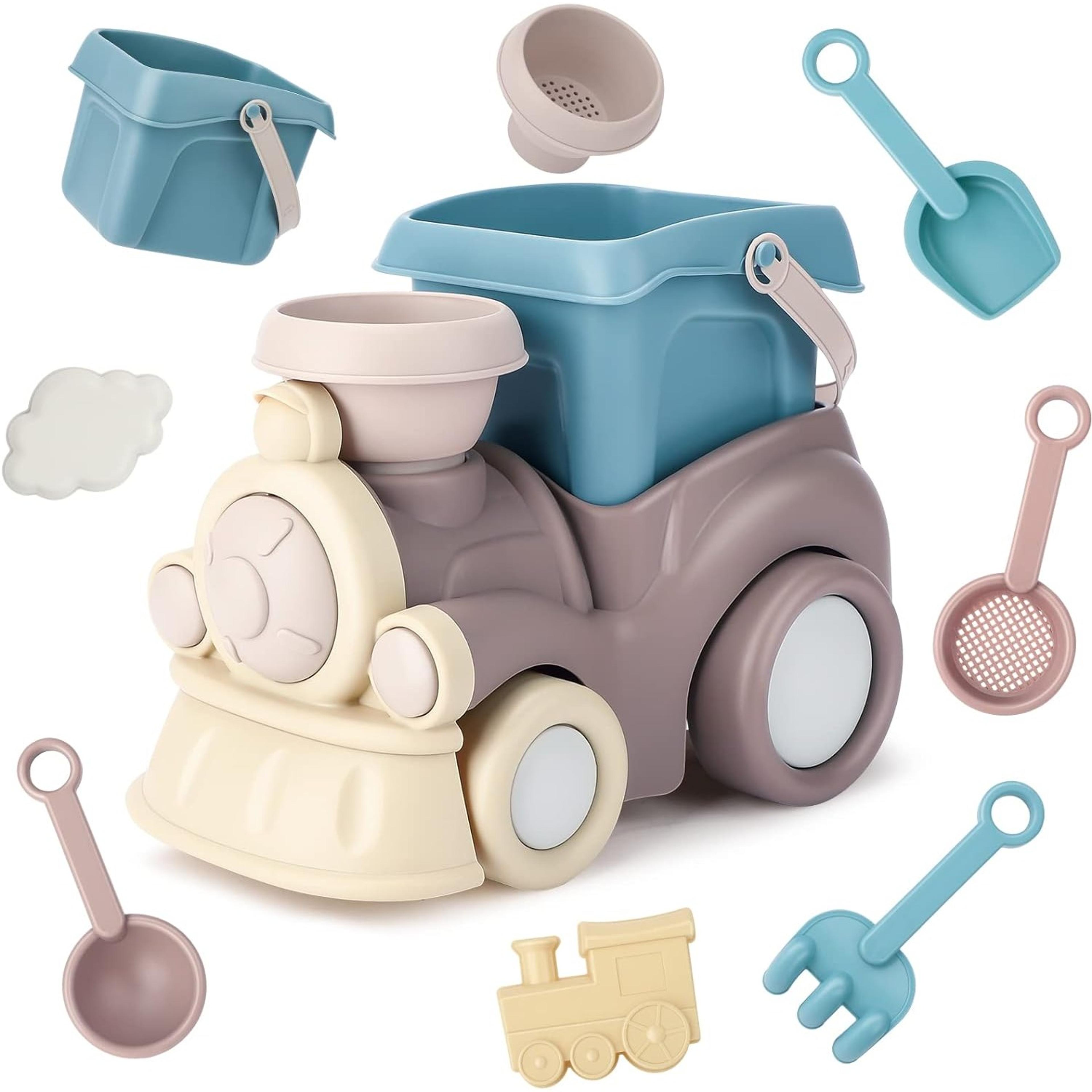 kids beach sand toy set train truck sandbox kit with bucket tools for toddlers