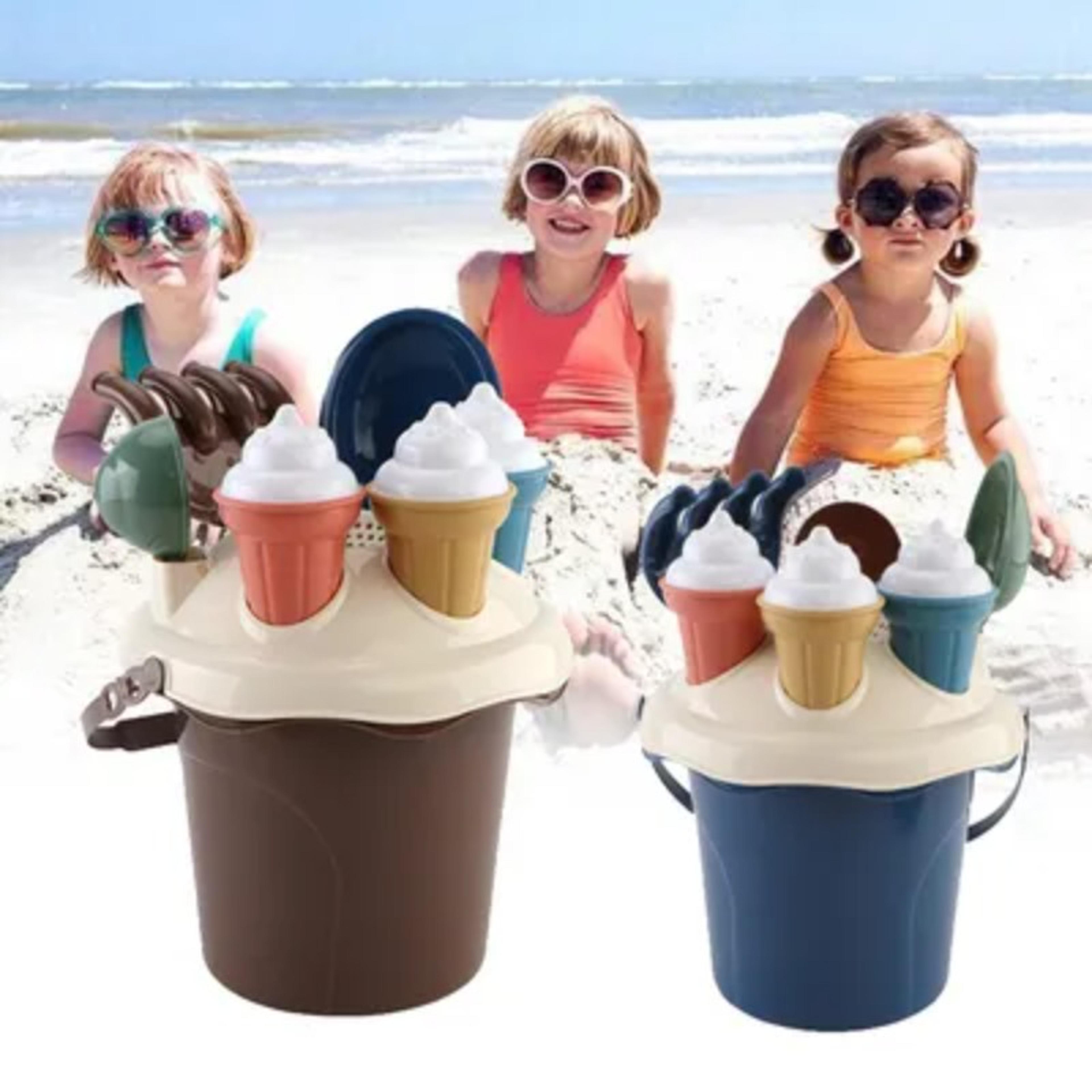 kids beach toy set sand play kit with bucket shovel rake ice cream molds for toddlers