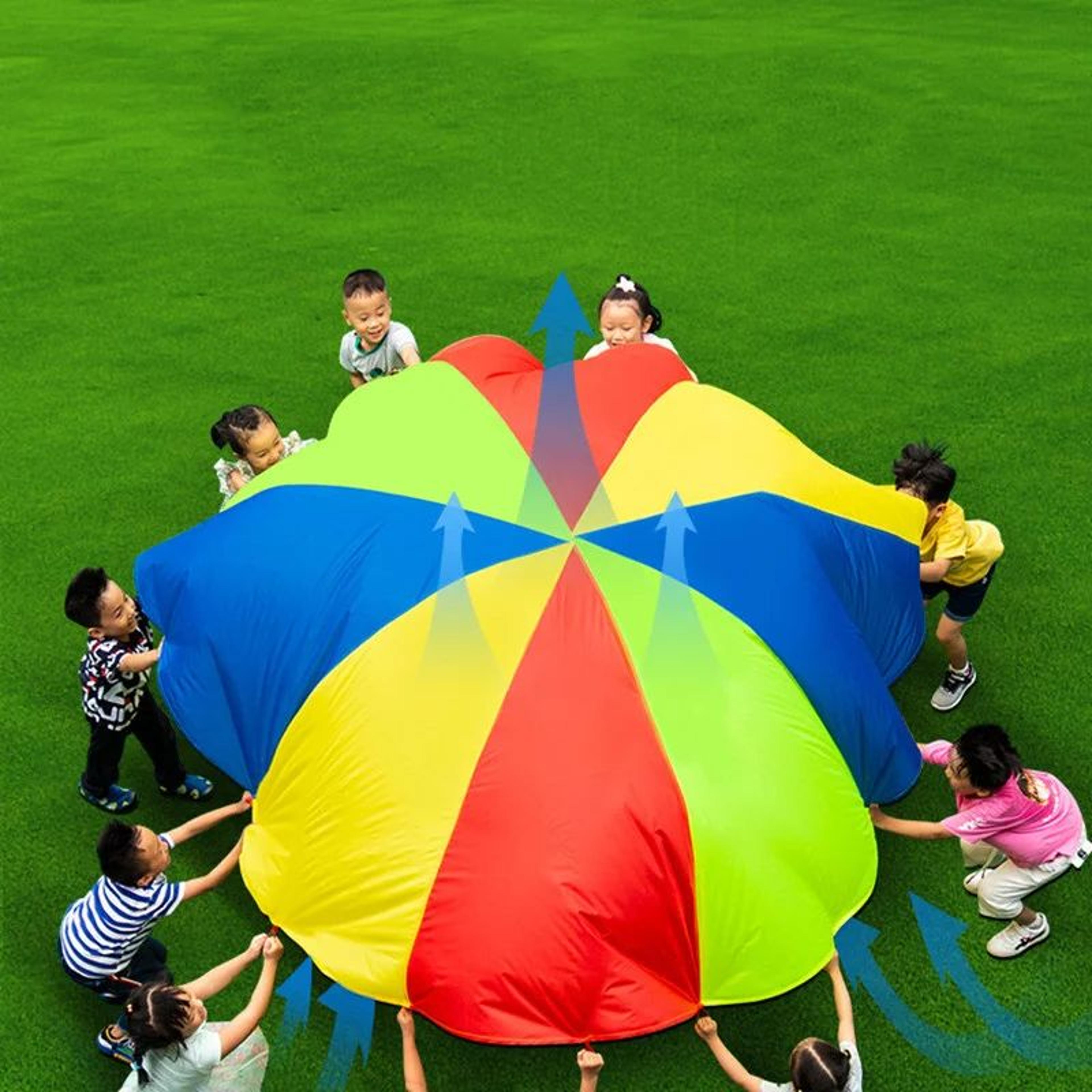 kids rainbow parachute play set with jumping bag for outdoor team games and group activities