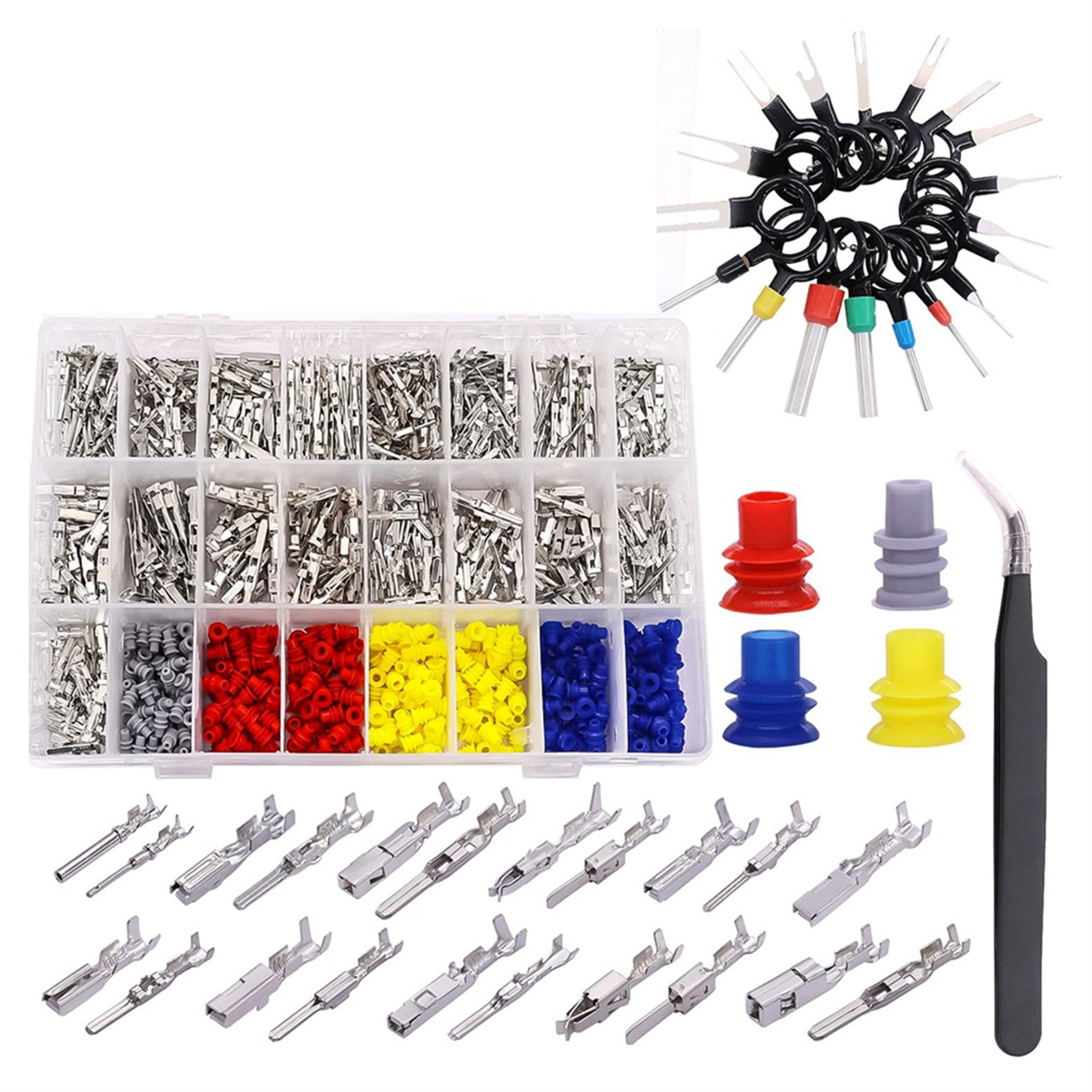 automotive connector pins kit with terminal removal tool and 300 wire seals