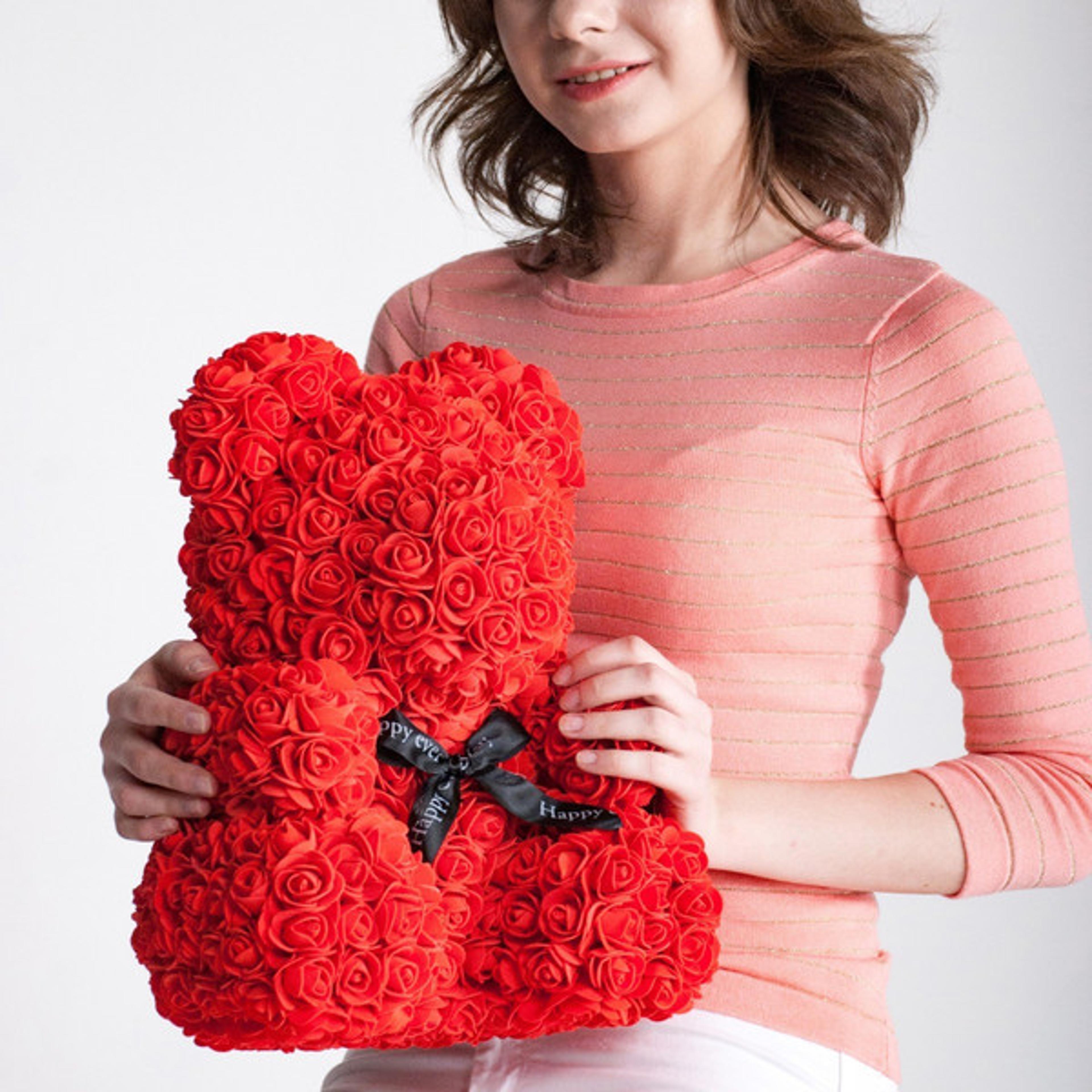 forever rose teddy bear – elegant floral gift for valentine's, anniversaries & mores