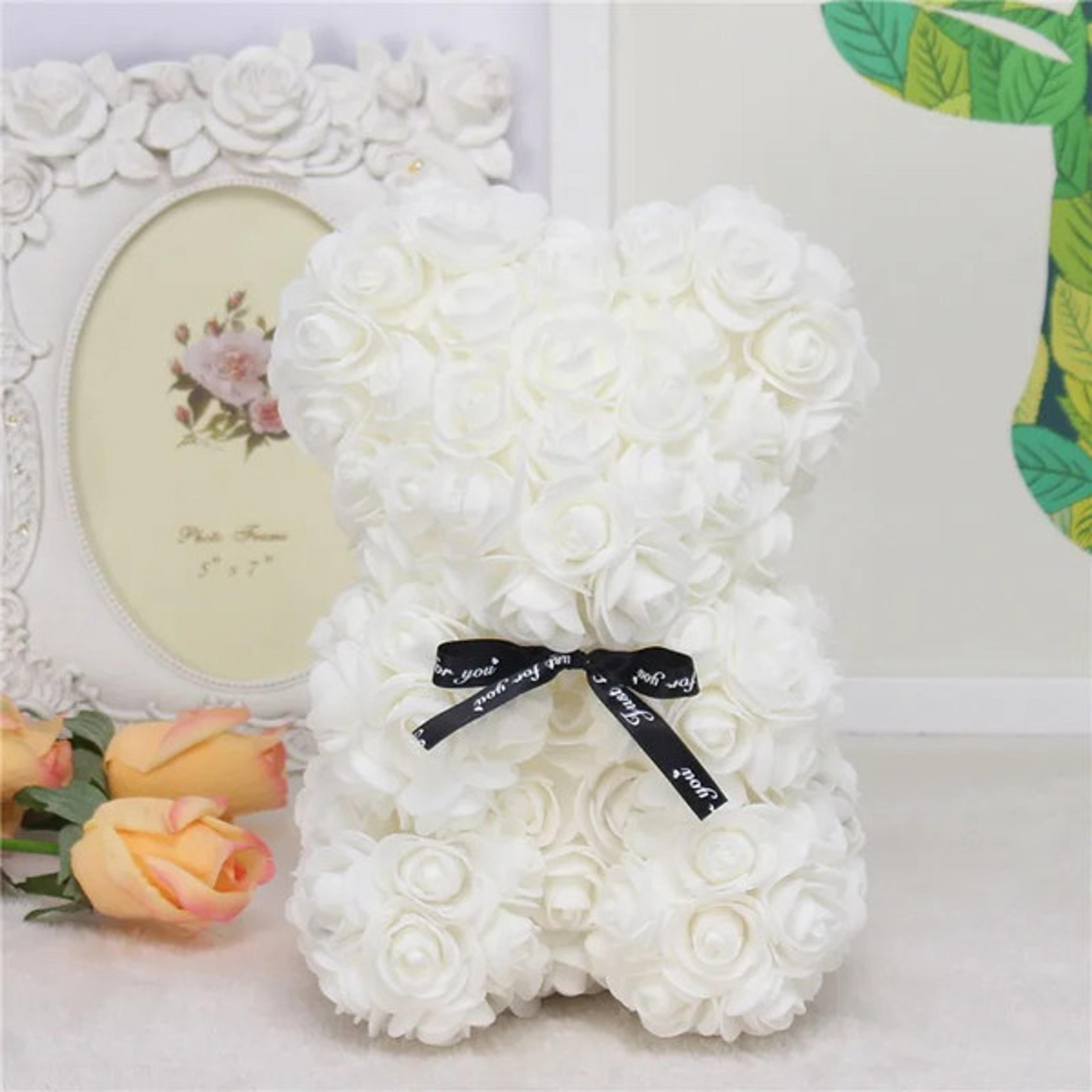 Elegant Handmade Forever Rose Teddy Bear  White