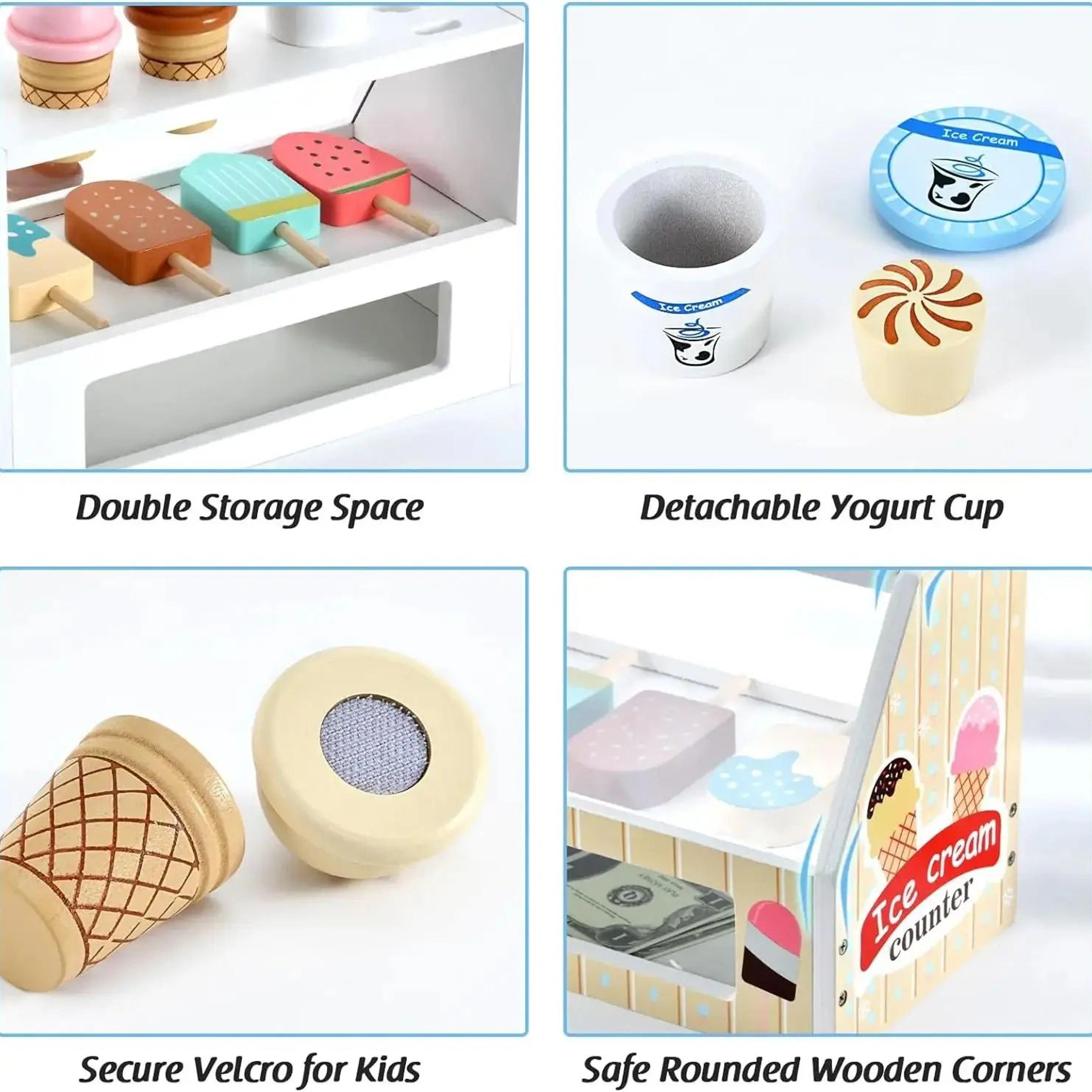 Ice Cream Counter Playset For Kids Montessori Pretend Play Food Toys For Girls  Boys 4