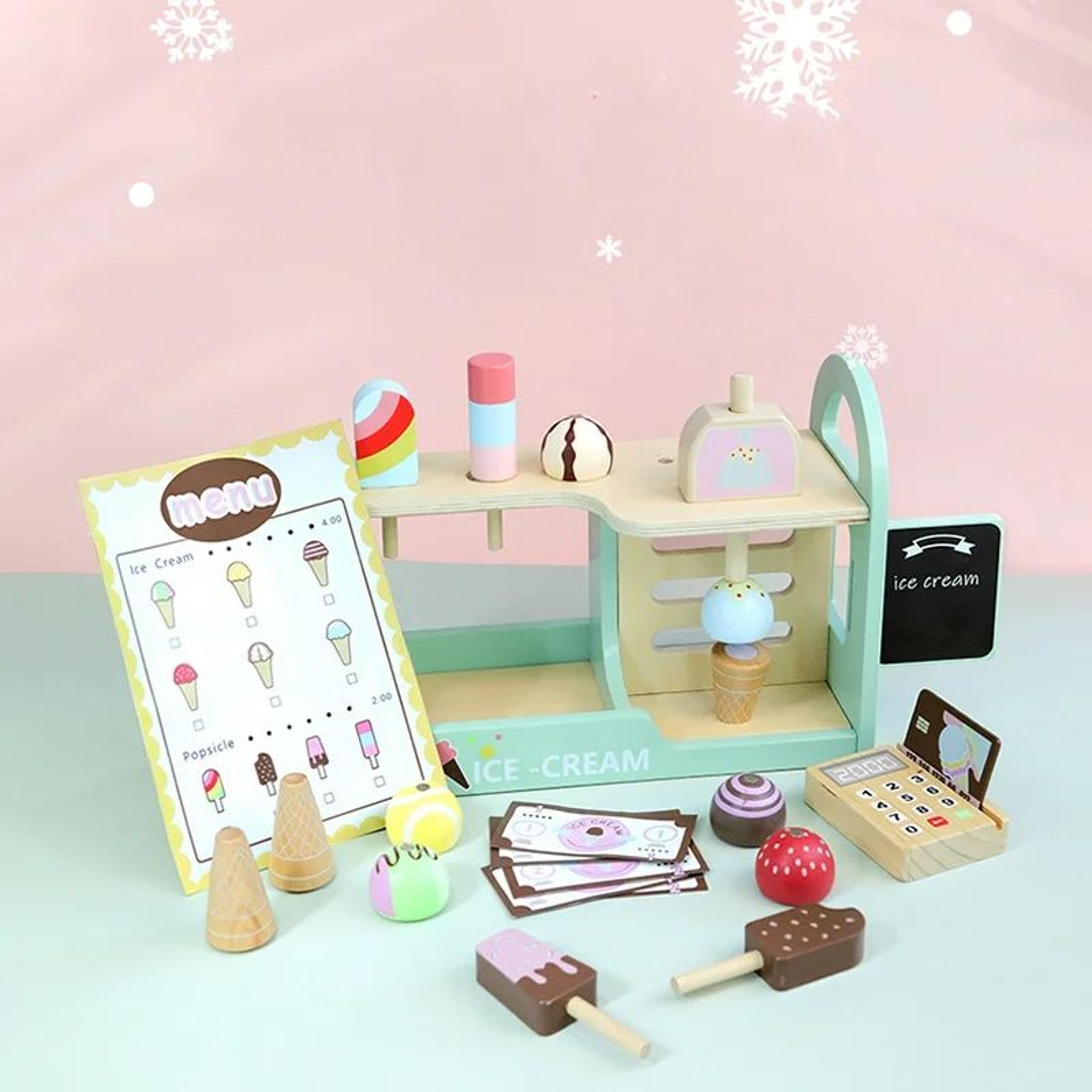 Ice Cream Counter Playset For Kids Montessori Pretend Play Food Toys For Girls  Boys 7