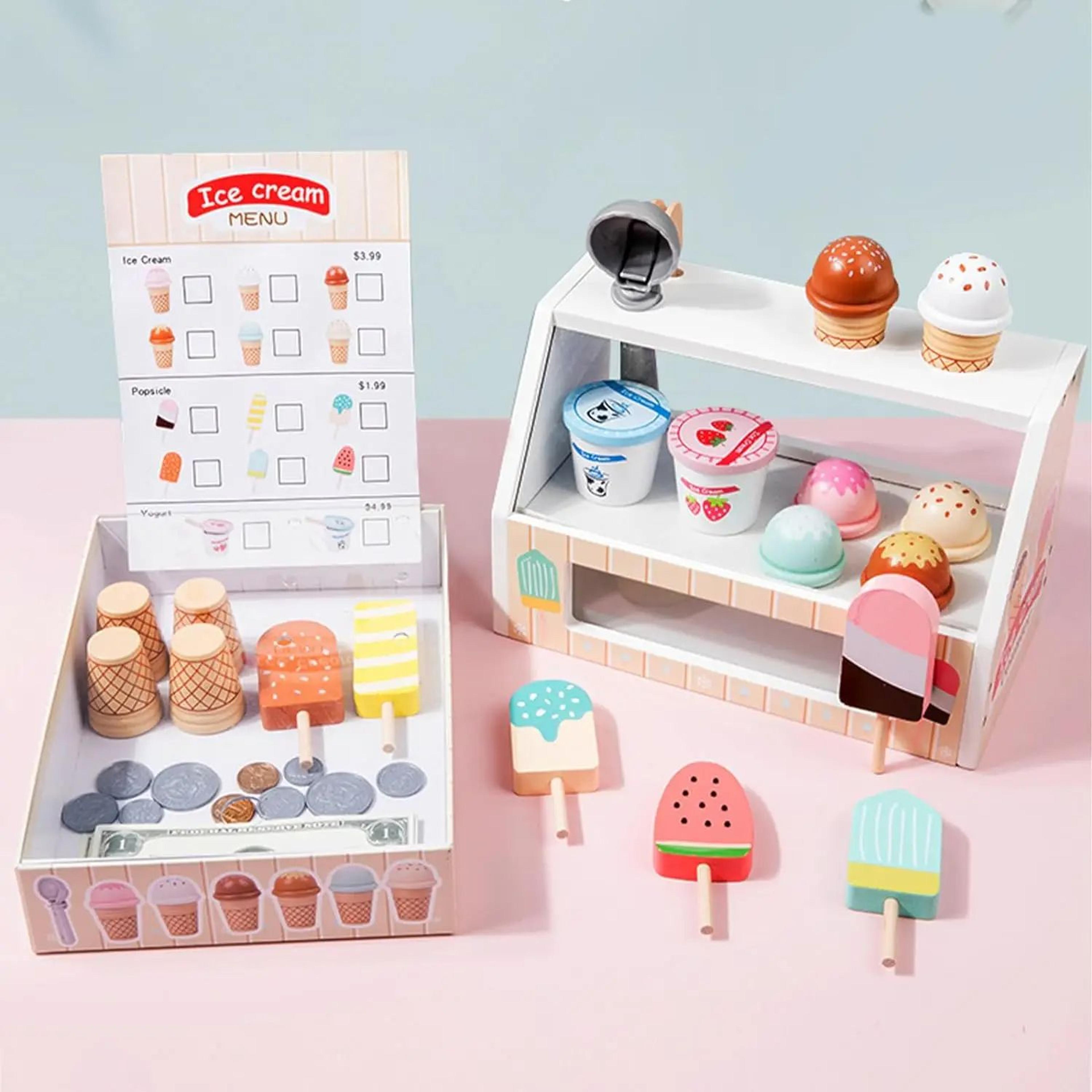 Ice Cream Counter Playset For Kids Montessori Pretend Play Food Toys For Girls  Boys 8