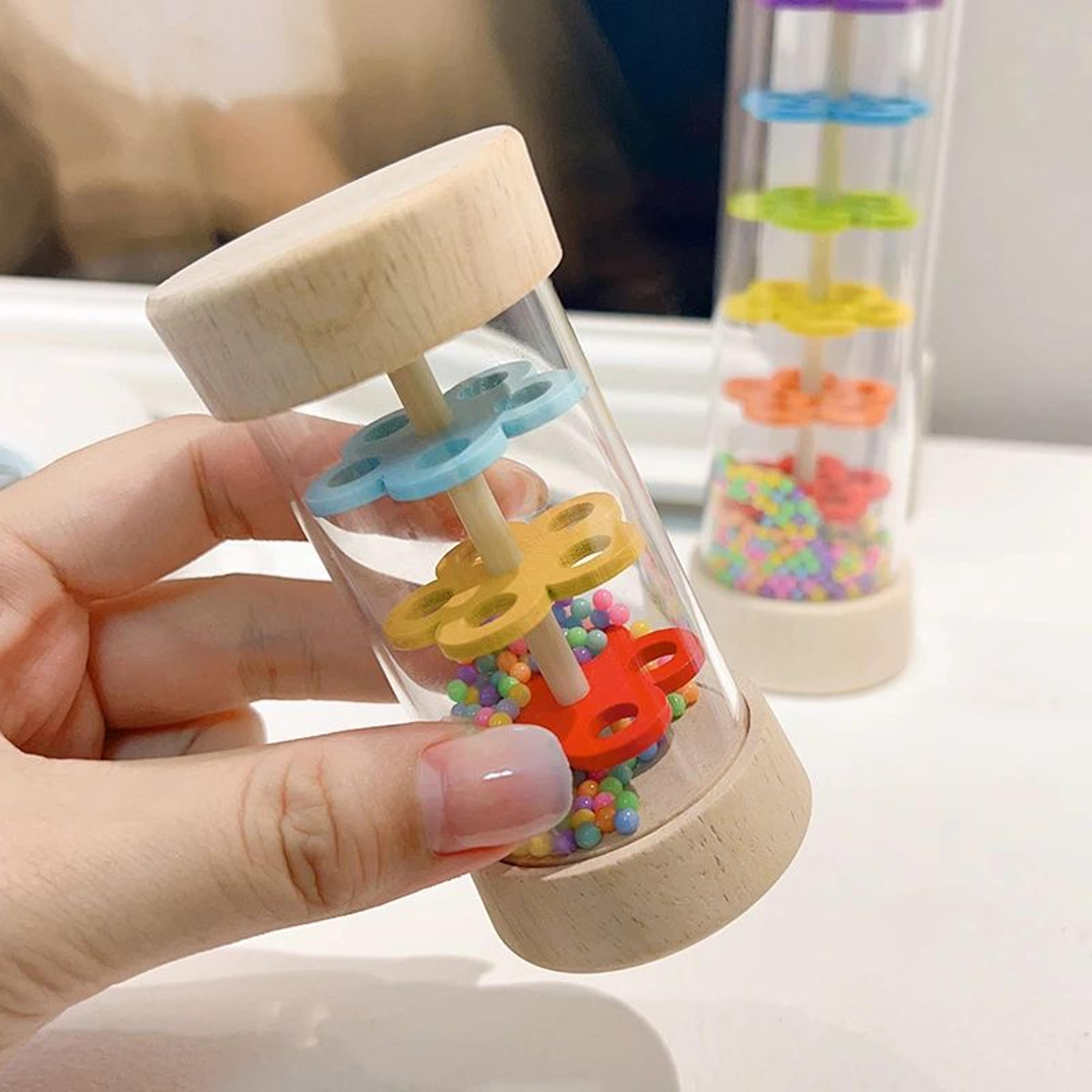 Montessori Baby Rain Stick Colorful Wooden Hourglass Rattle For Sensory  Educational Play 6