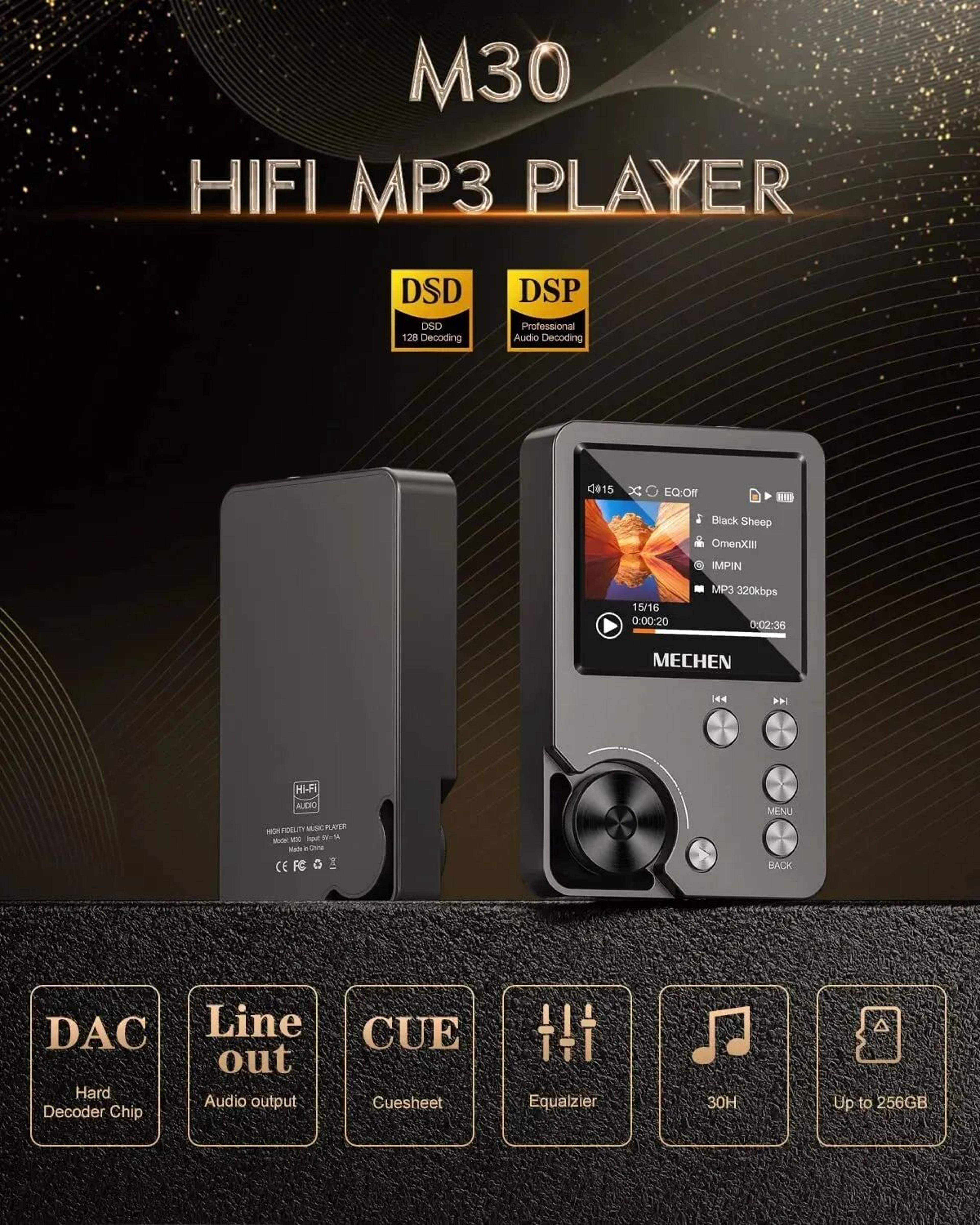 MECHENM30 High Quality Lossless MP3 Player HiFi Audio With 64GB Memory Card Support 2