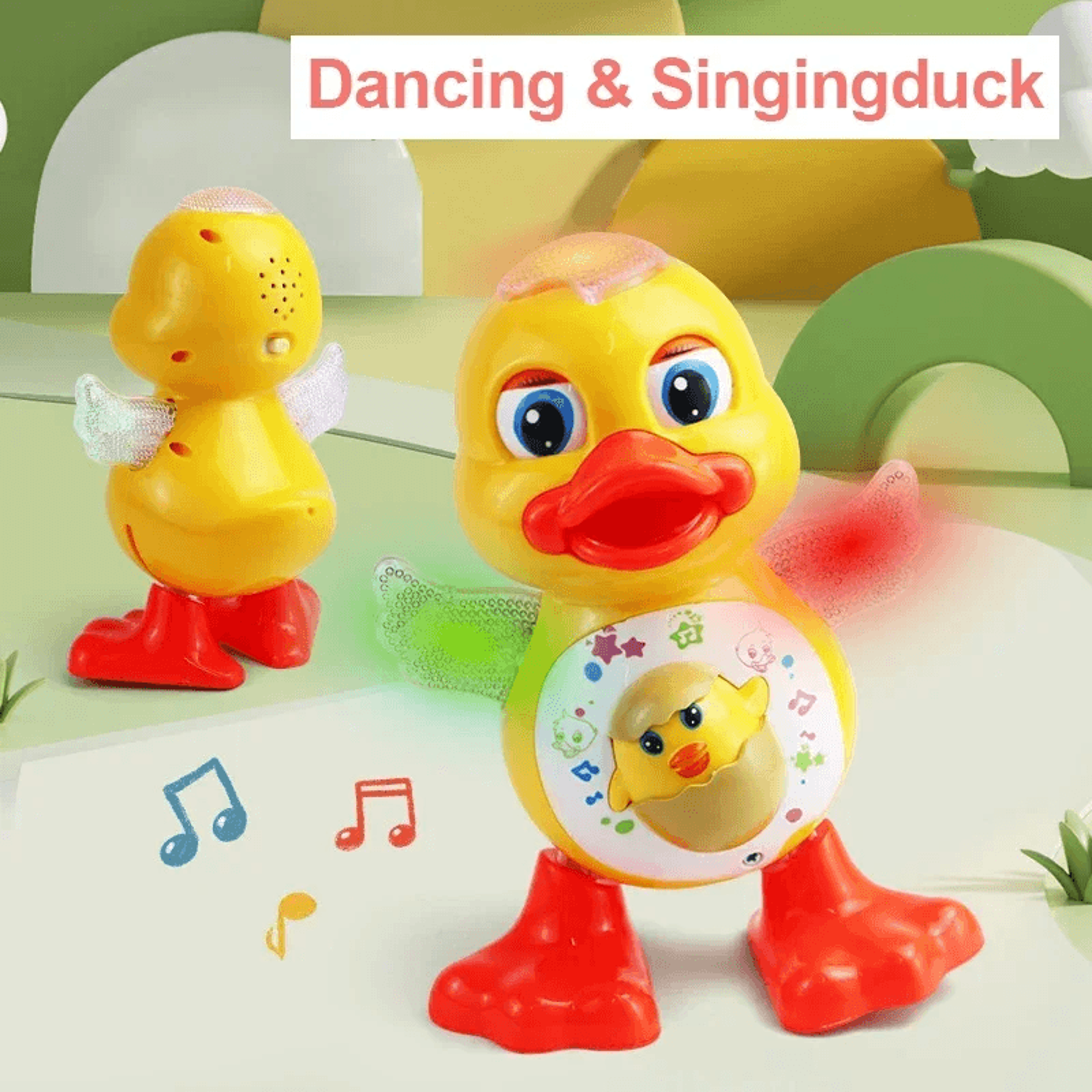 Dancing toy duck for gross motor skills