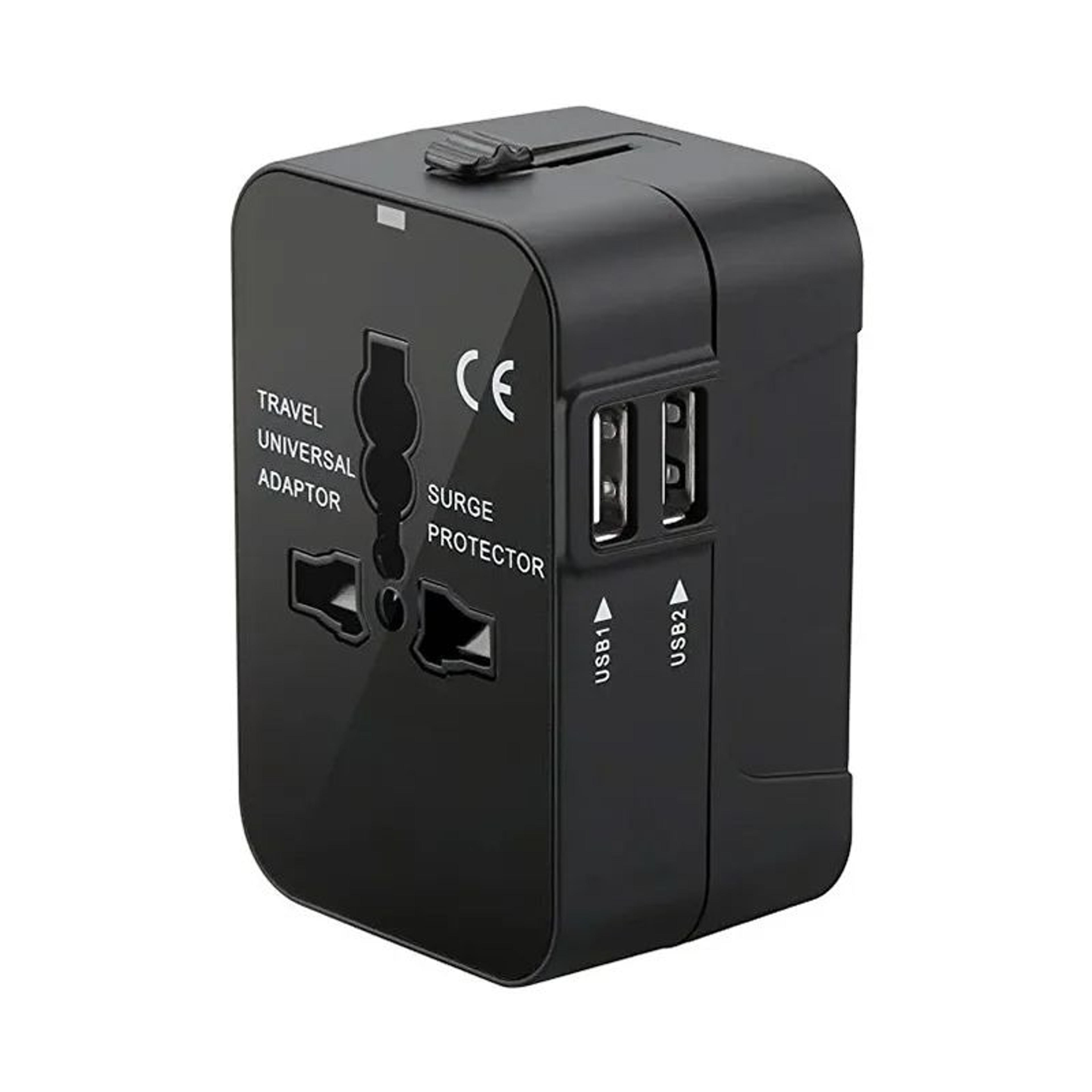 global universal travel plug adapter with usb sockets, ac power converter featuring child safety lock & protective cover