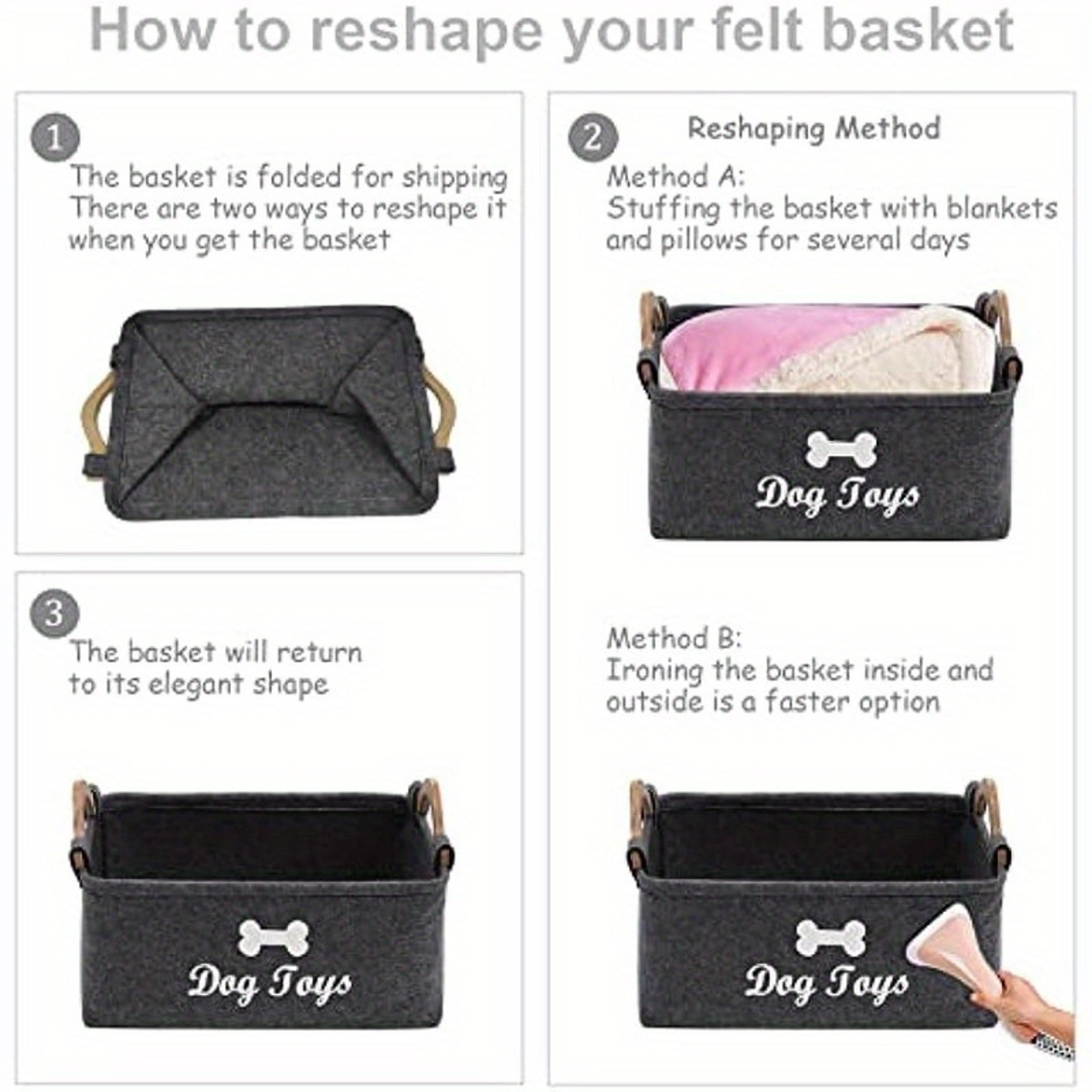Felt Pet Toy Storage Box Dog Toy Organizer Basket For Toys Blankets  Leashes Durable  Stylish Home  5