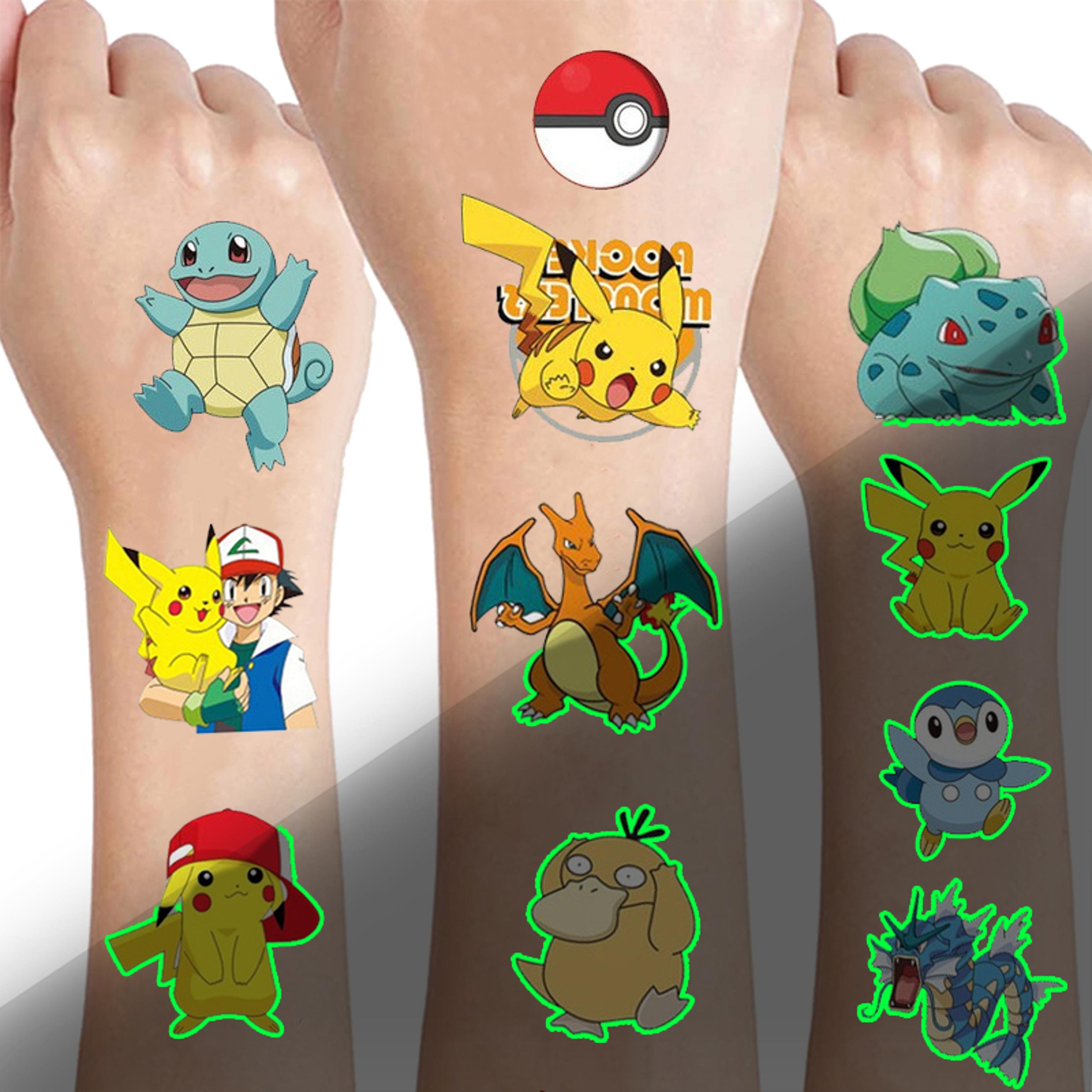 pokemon luminous glow tattoos, pikachu styles temporary stickers for kids party supplies & gift for boys & girls