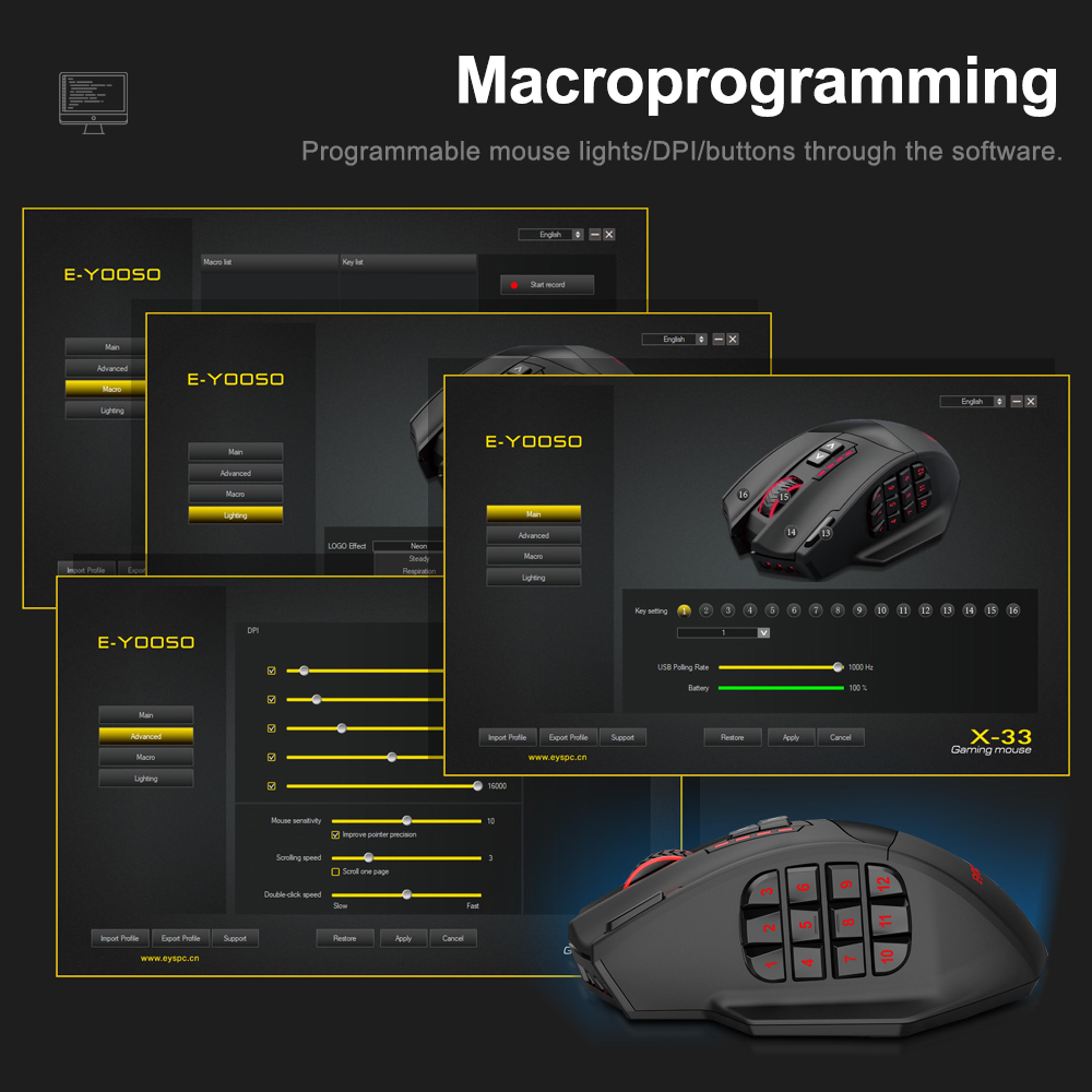 RGB Wireless Gaming Mouse 16000 DPI USB 24G 16 Programmable Buttons Optical Game Mice For Laptop PC 1