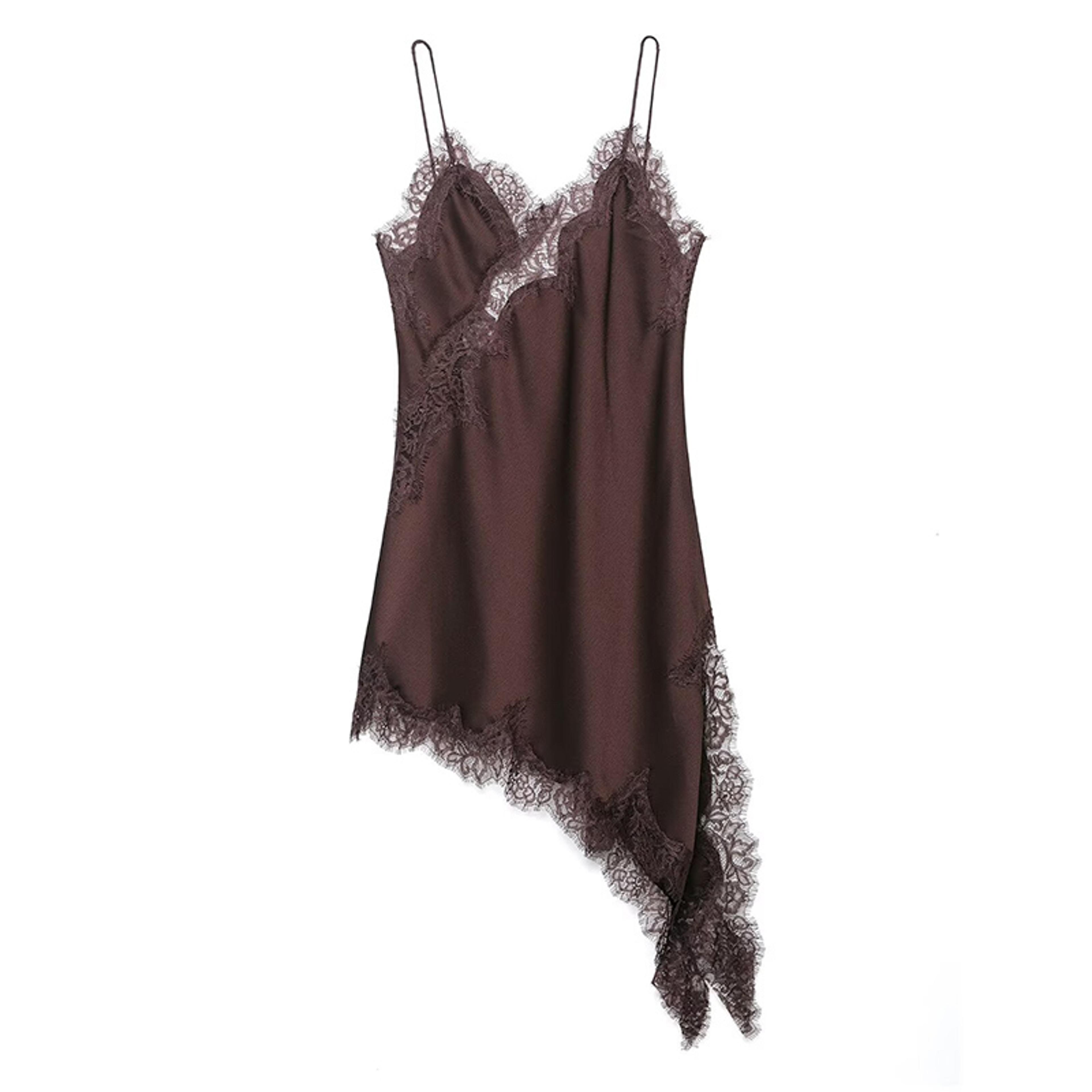 Satin Sexy Lace Spliced Short Sling Dress Women Sleeveless Backless Asymmetric Dress Summer Party D 5