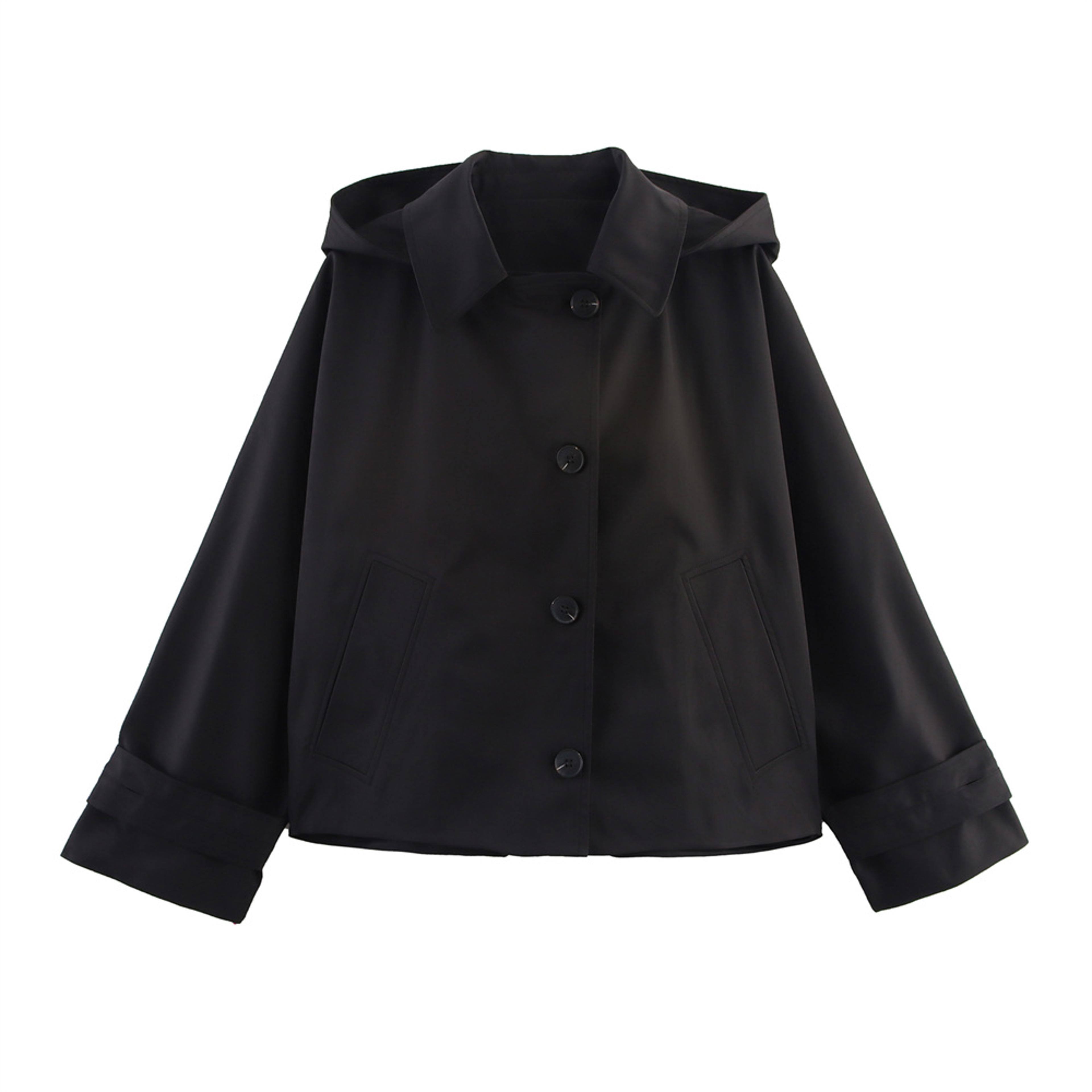 RARF Autumn Jacket European American Hooded Lapel Coat Single Breasted Long Sleeve Trench Short Cas 4