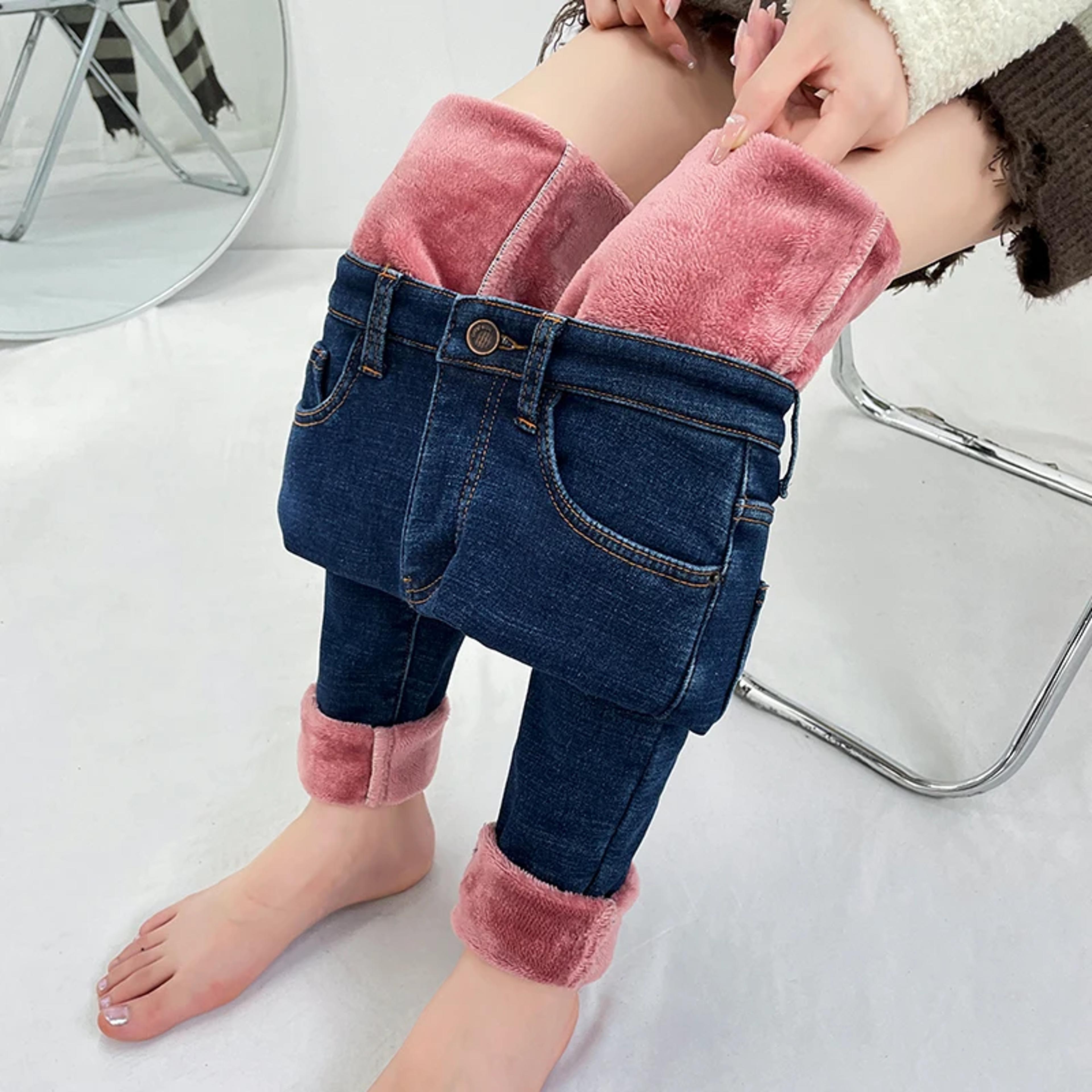 New Women Thermal Stretch Jeans Winter Warm Fleece Lined Denim Pants Slim Fit Stretchy Leggings 3