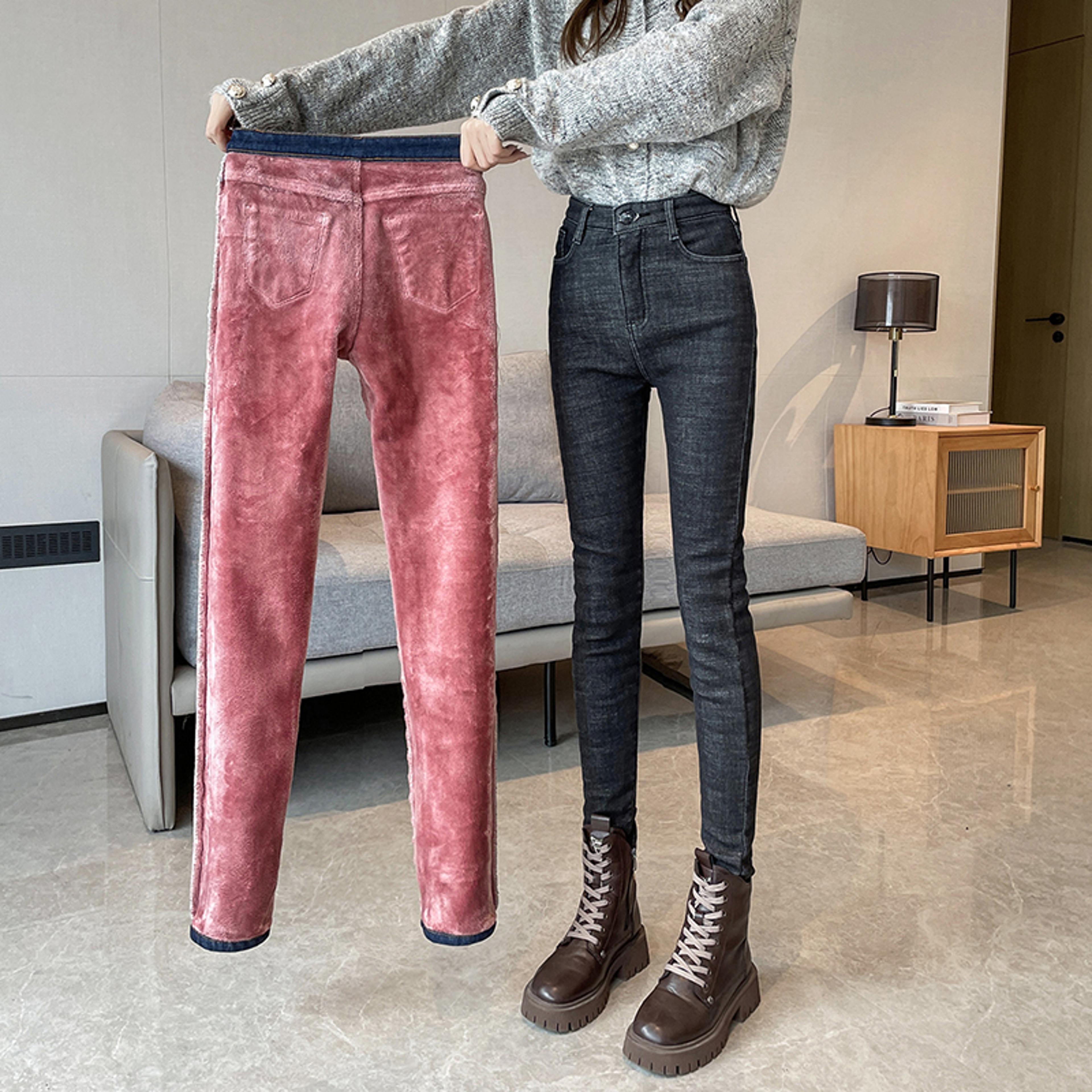 New Women Thermal Stretch Jeans Winter Warm Fleece Lined Denim Pants Slim Fit Stretchy Leggings 5