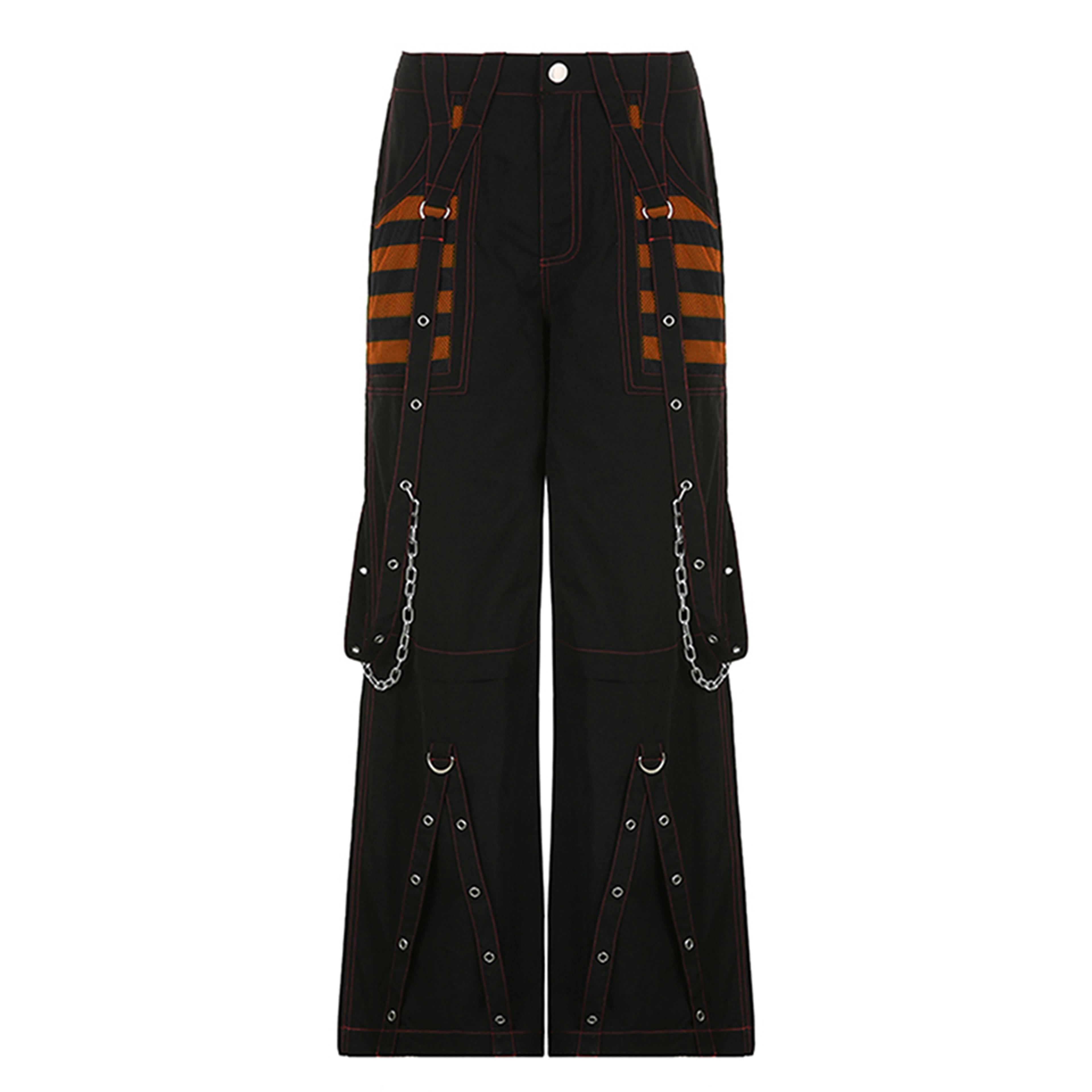 Women Fall Winter Cargo Jeans Striped Loose Casual Trousers Street Wear Pants With Pockets Zipper B 8
