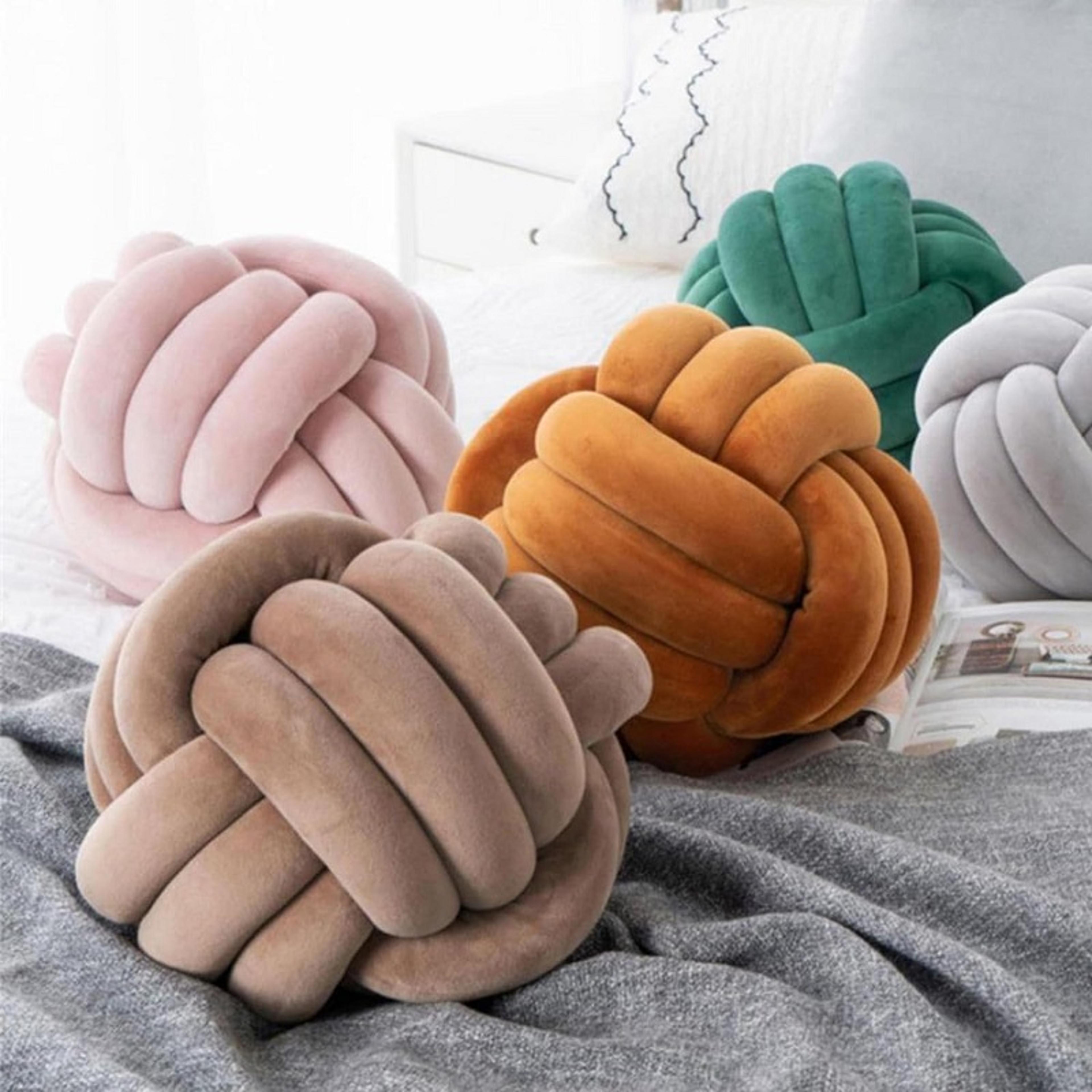 Handmade Knot Pillow Ball Round Throw Pillows Decorative Cushion Aesthetic Home Decor Khaki Cream P 0