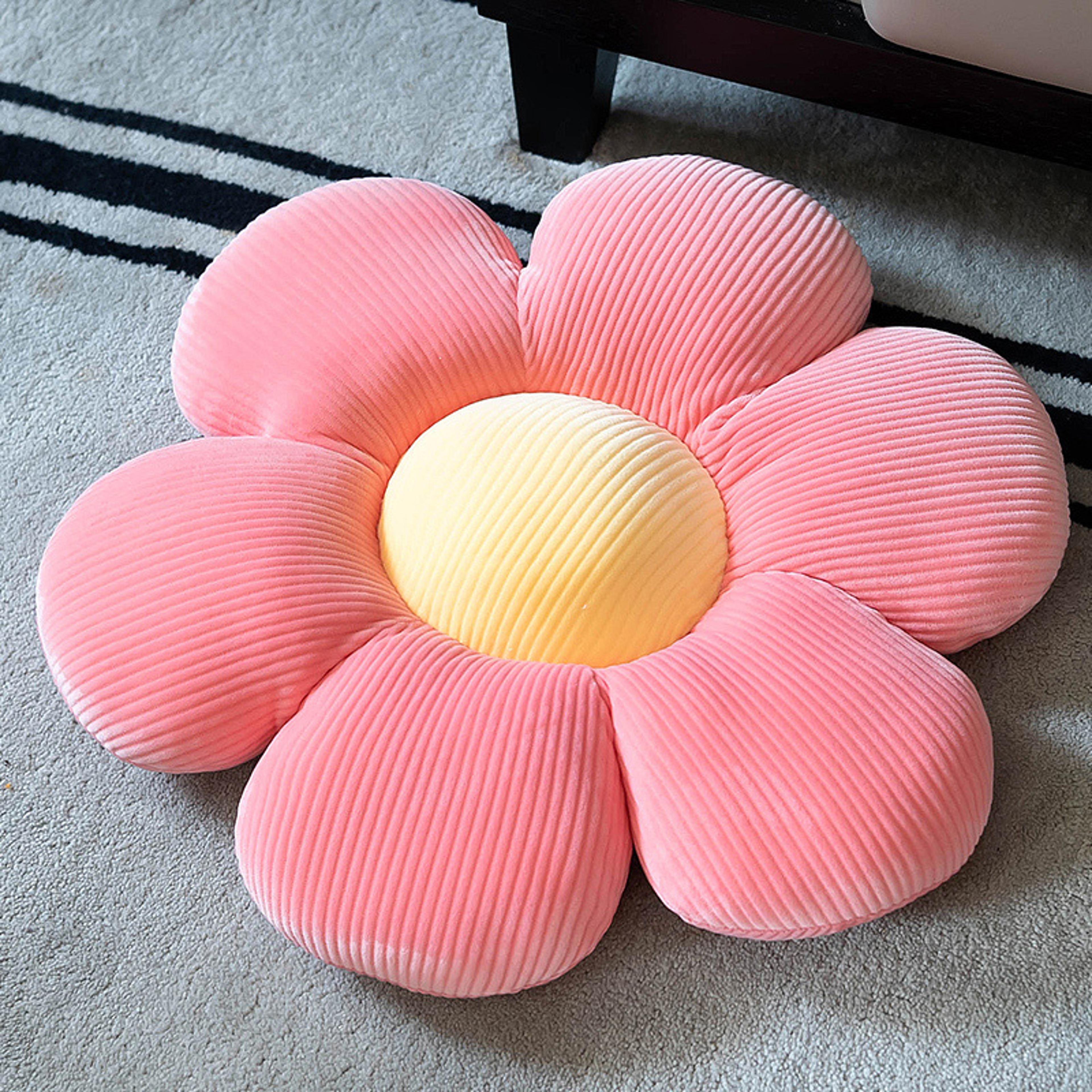 Pink Flower Pillow Bay Window Seat Cushion Girly Six Petal Flower Design For Kids Room 2